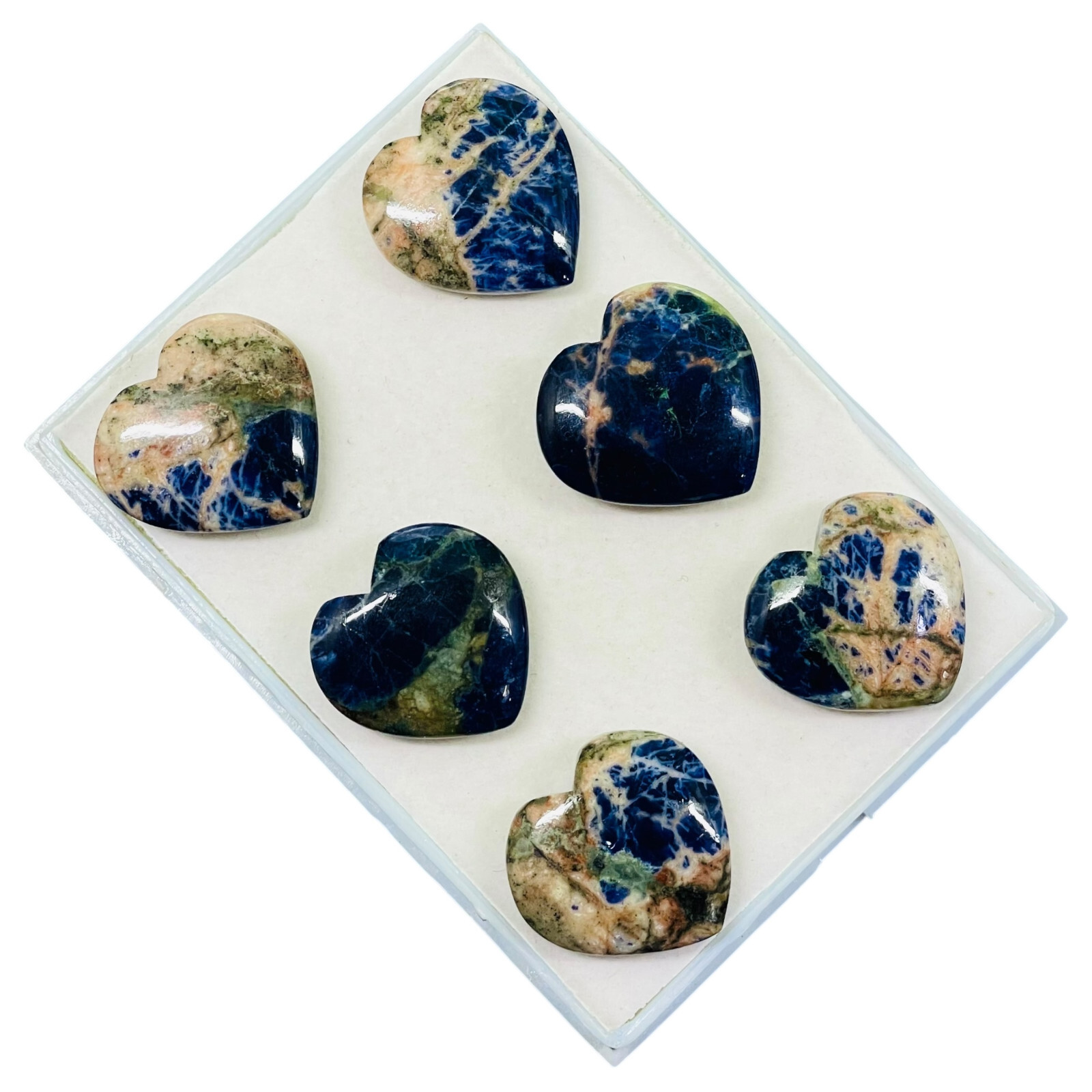 6 Pcs Natural Sodalite 32-34mm Heart Shape Loose Gemstones Wholesale Lot