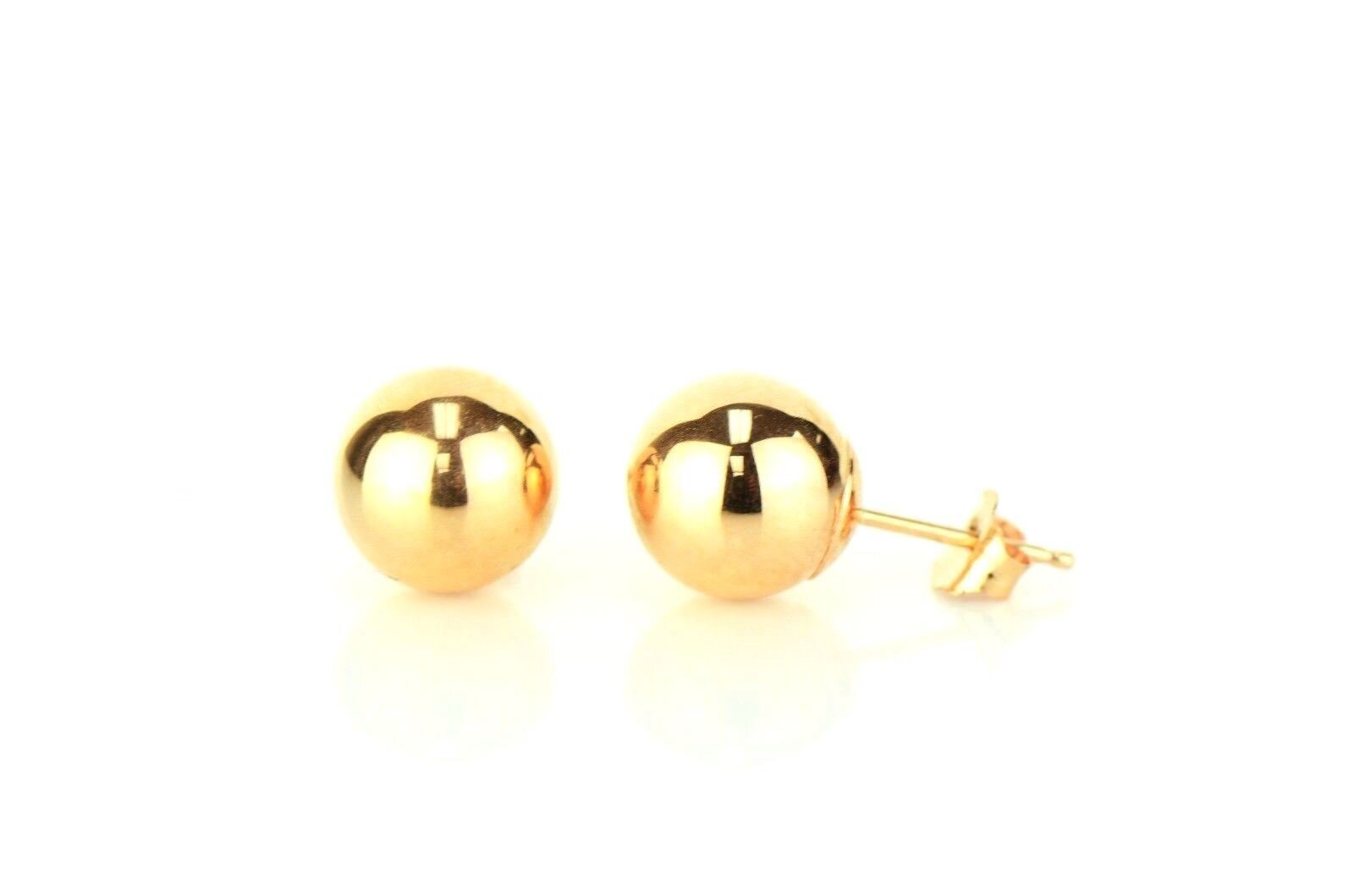 Solid 14k Rose Gold Ball Stud Earrings Butterfly Push Back