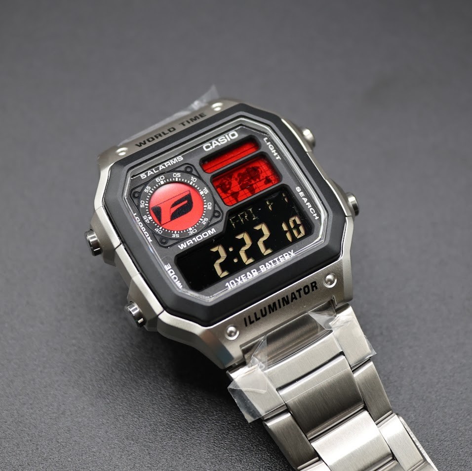 Lexus F Badge CASIO AE-1200WHD. Royale Watch Mod. Negative Display – F Racing