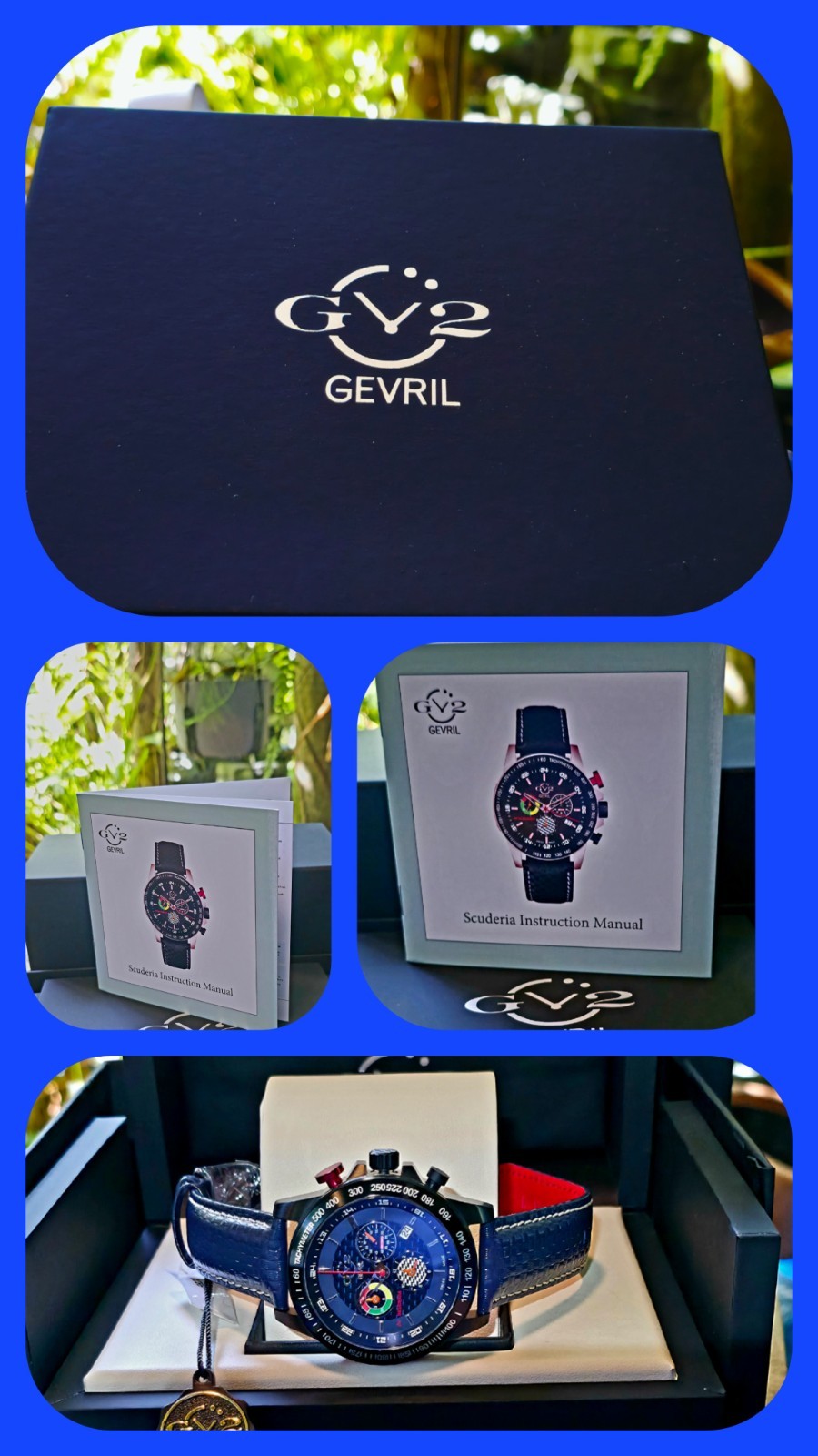 GEVRIL SCUDERIA SWISS MADE ⌚ TACHOMETER SAPPHIRE CRYSTAL CARBON FIBER BLUE ALARM