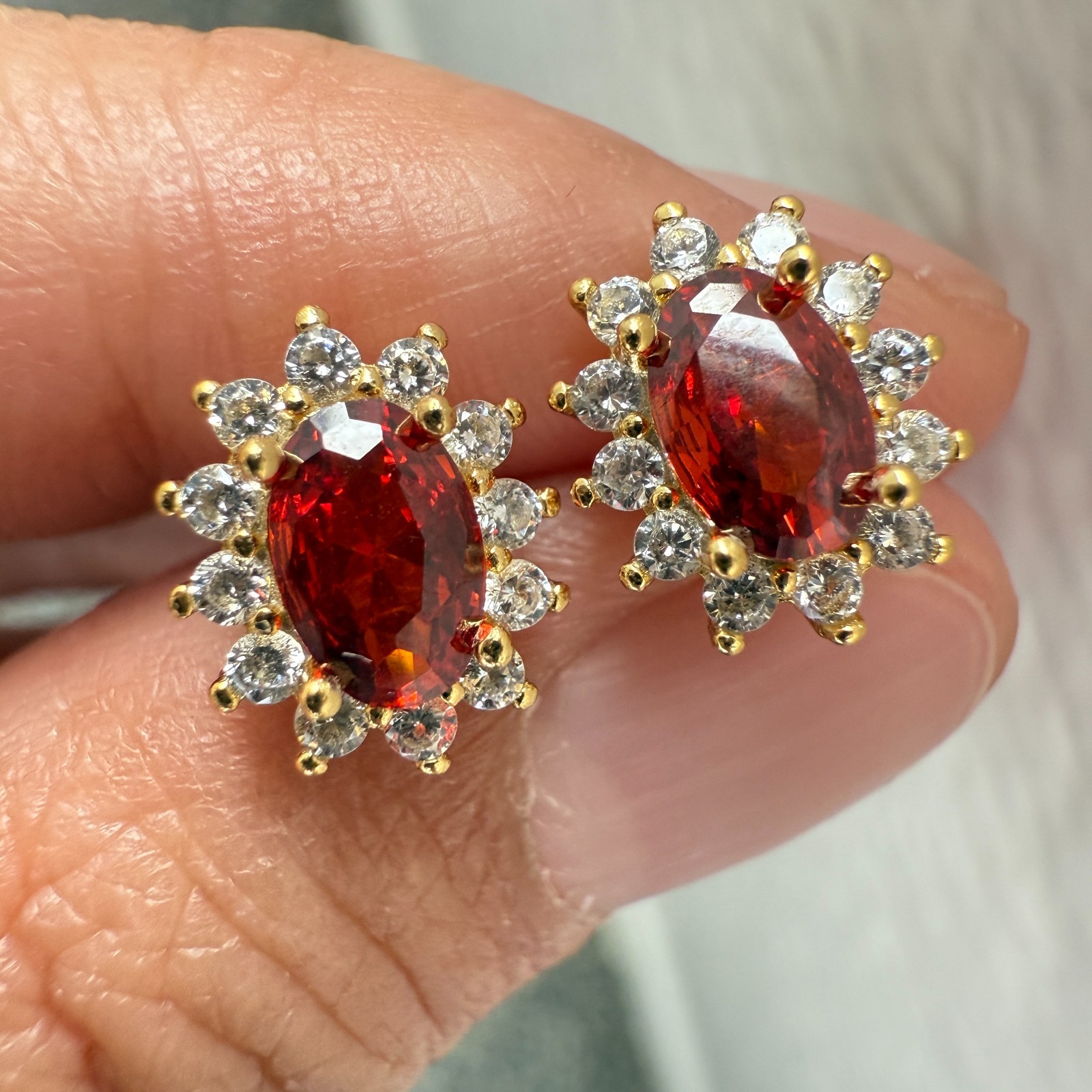 925 Sterling Silver Earrings 6x4mm Natural Rhodolite Garnet Zircon Flower Gift