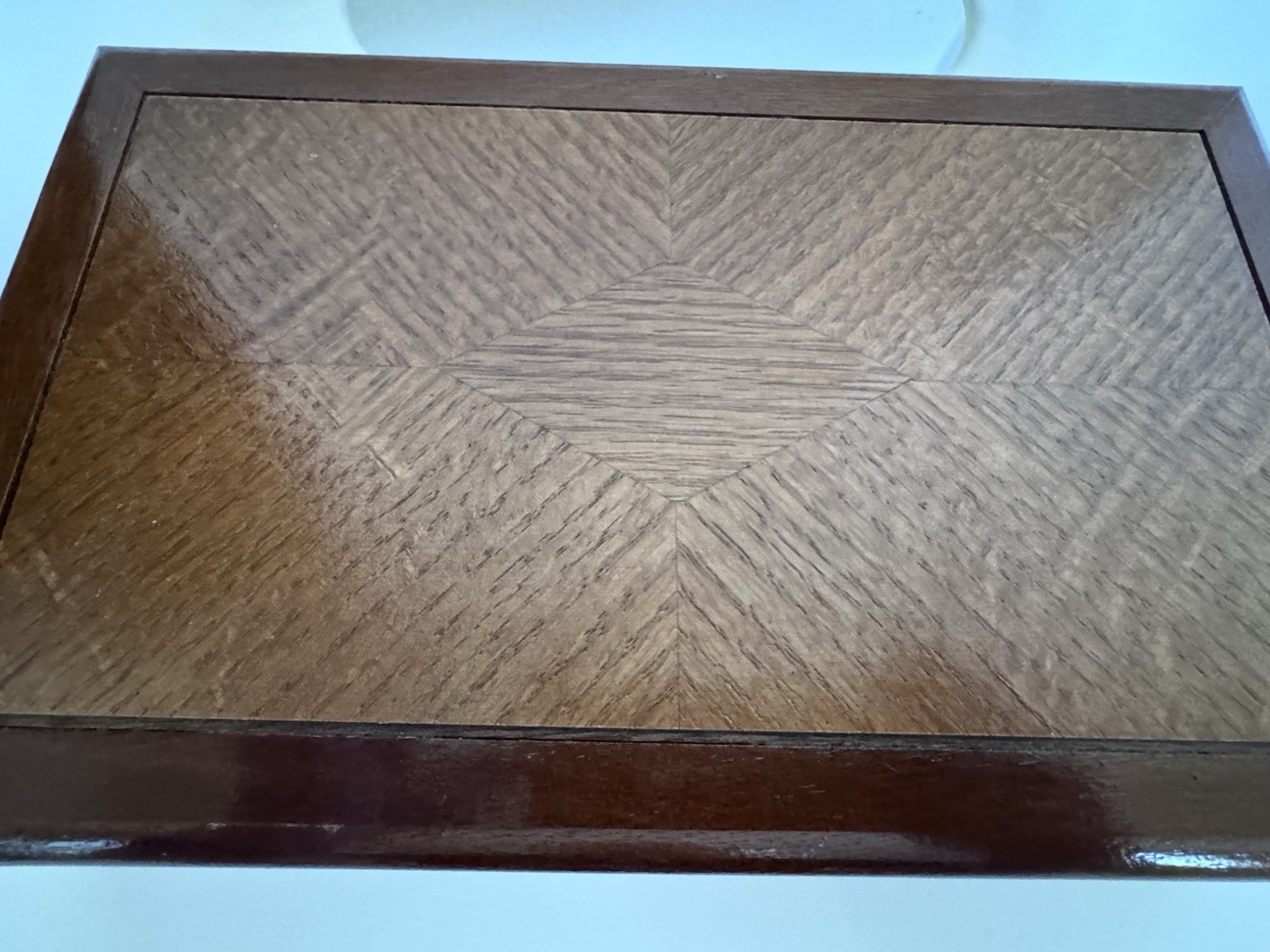 Vintage Victorian Wooden Jewelry Box Parquet Inlay Valet Stash Keepsake Trinket