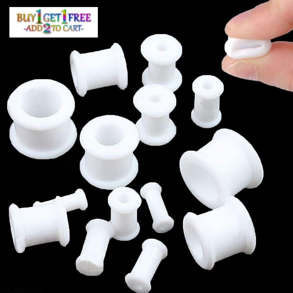 Pair 12g-50mm BLACK SILICONE FLAT FLARE TUNNELS Double Gauges Thin Flesh 3000
