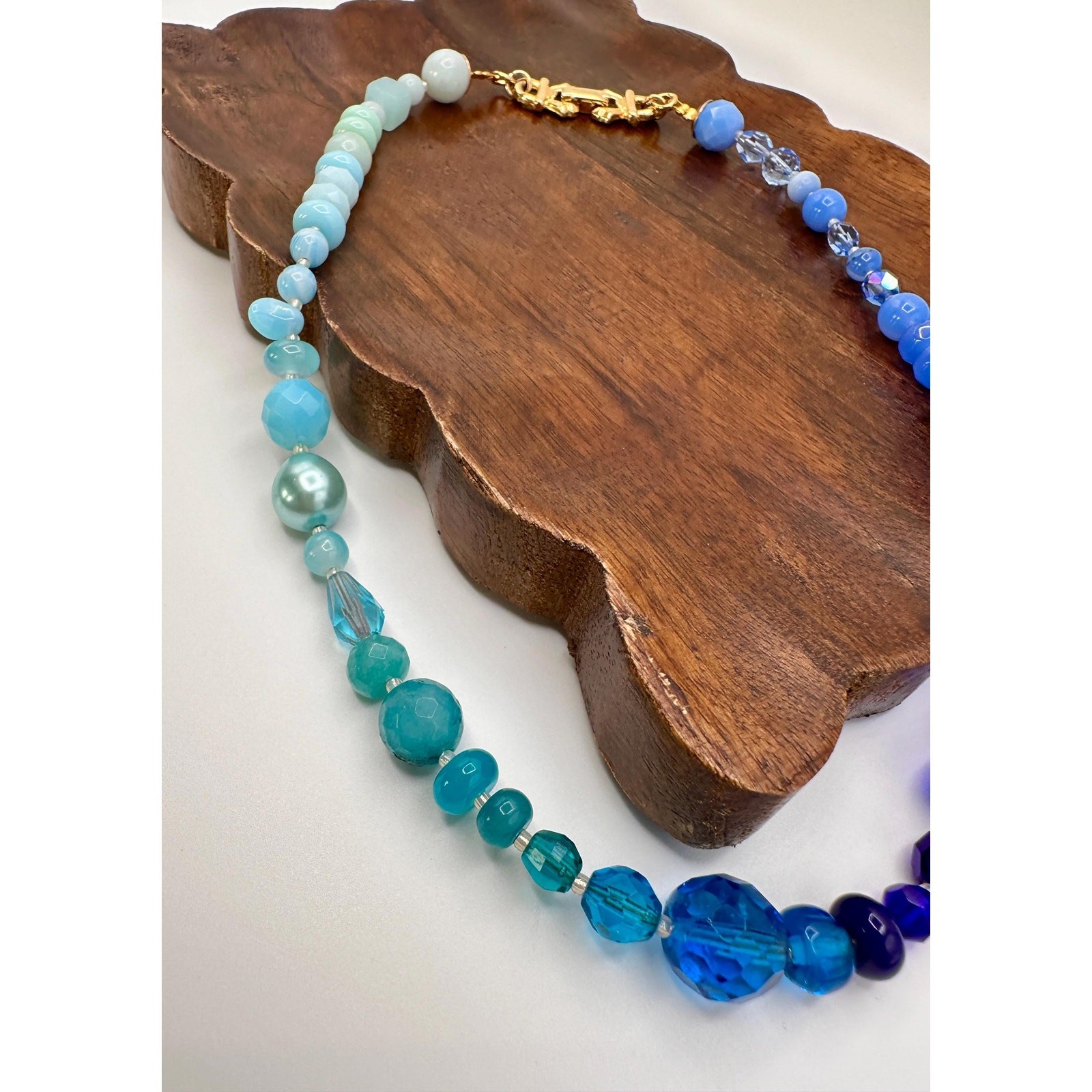 Vintage Blue Glass Beads| Vintage Gold Tone |Beaded Necklace | Statement Piece