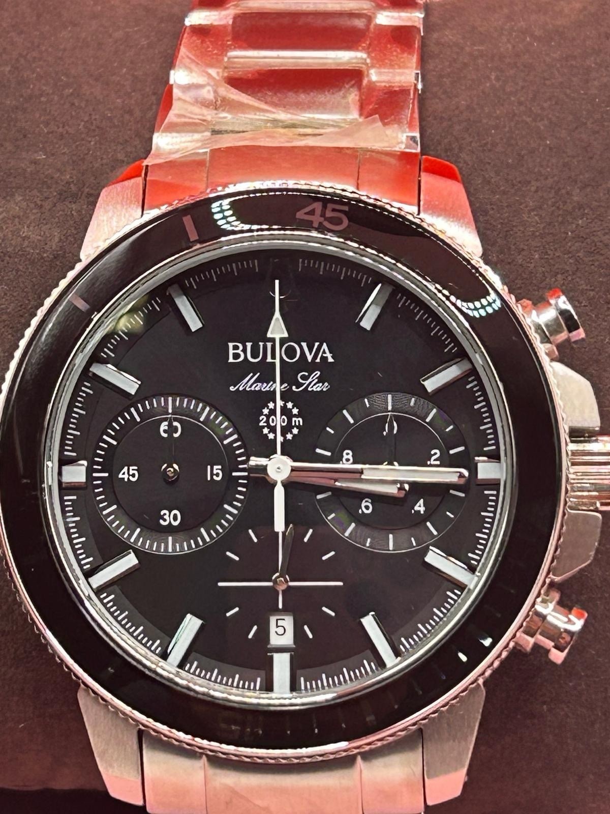 Bulova Marine Star Series C 96B272 Black Dial Stainless Quartz Men’s Watch 45mm