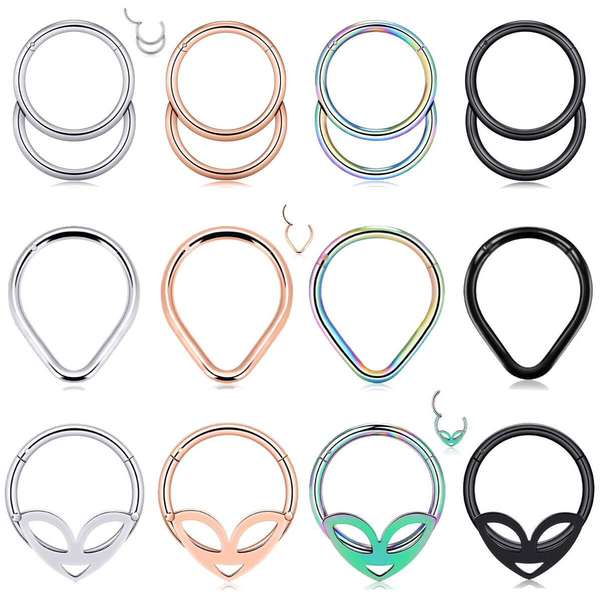 16G Hinged Septum Clicker 316L Steel Nose Ring Lip Ear Cartilage Daith 8MM/10MM