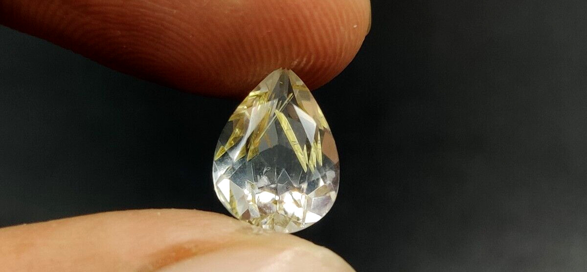 3.1 Ct Natural Rutilated Quartz Pear Shape 12X8.7X5.4mm Faceted Cut Gemstone W83