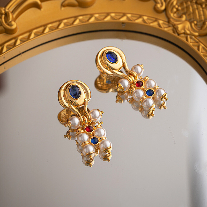 Pearl Earrings Women’s Medieval Vintage Temperament Long Court Style Earrings