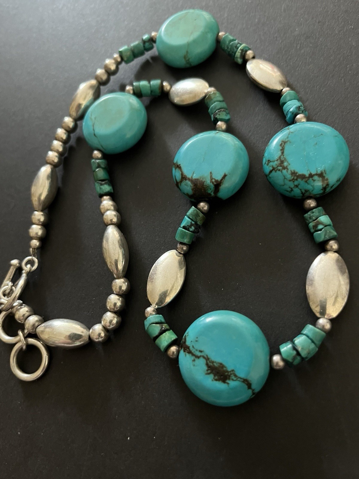Sterling Silver Turquoise Necklace Gemstone Statement Boho Ethnic Artisan 925
