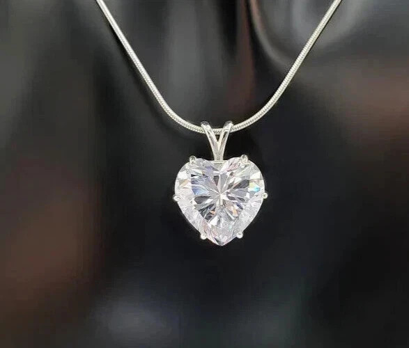 4CT Heart-Cut Moissanite Heart Shape Pendant 14K White Gold Plated 18″ Chain