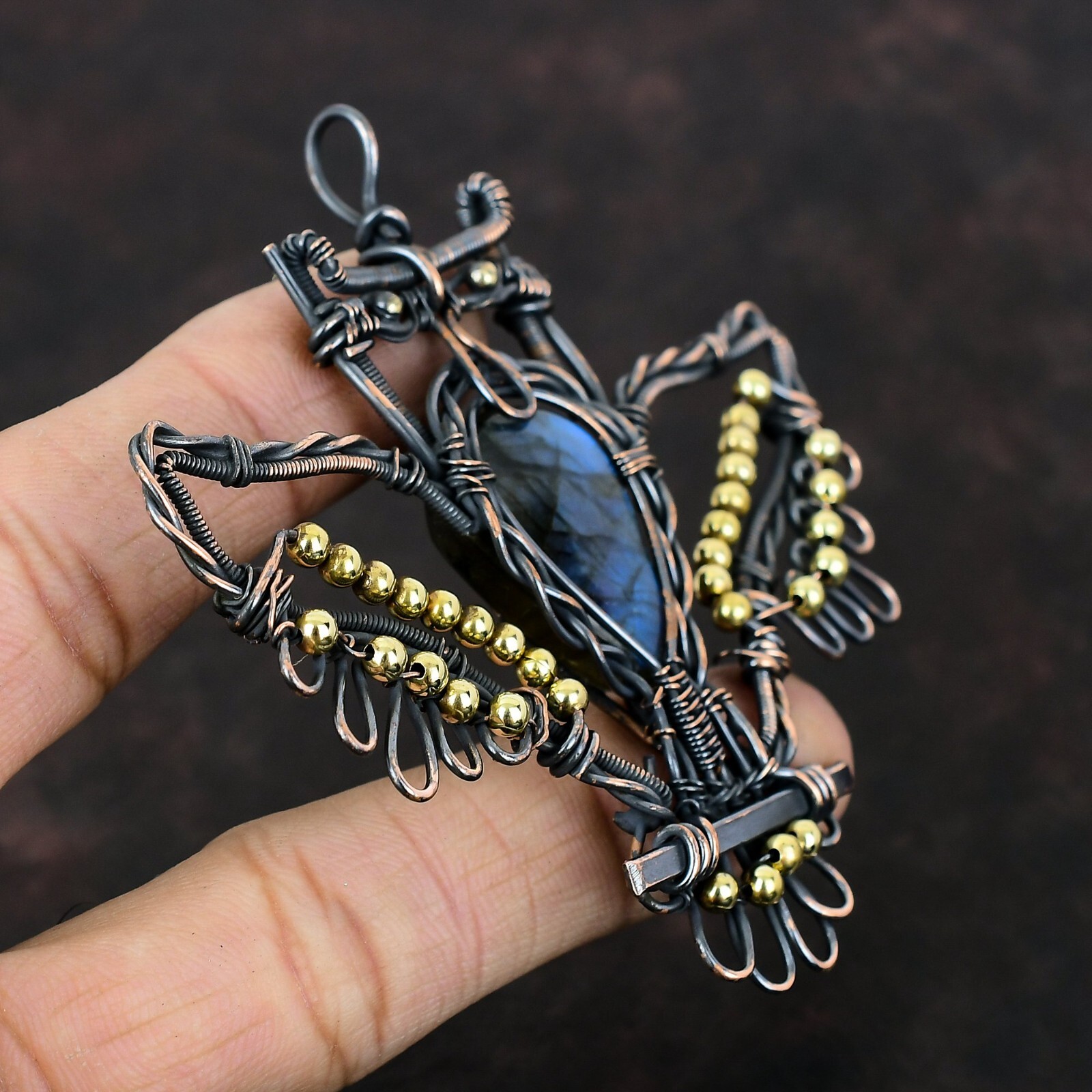 Labradorite Jewelry Copper Gift For Mother Wire Wrapped Owl Pendant 3.31″