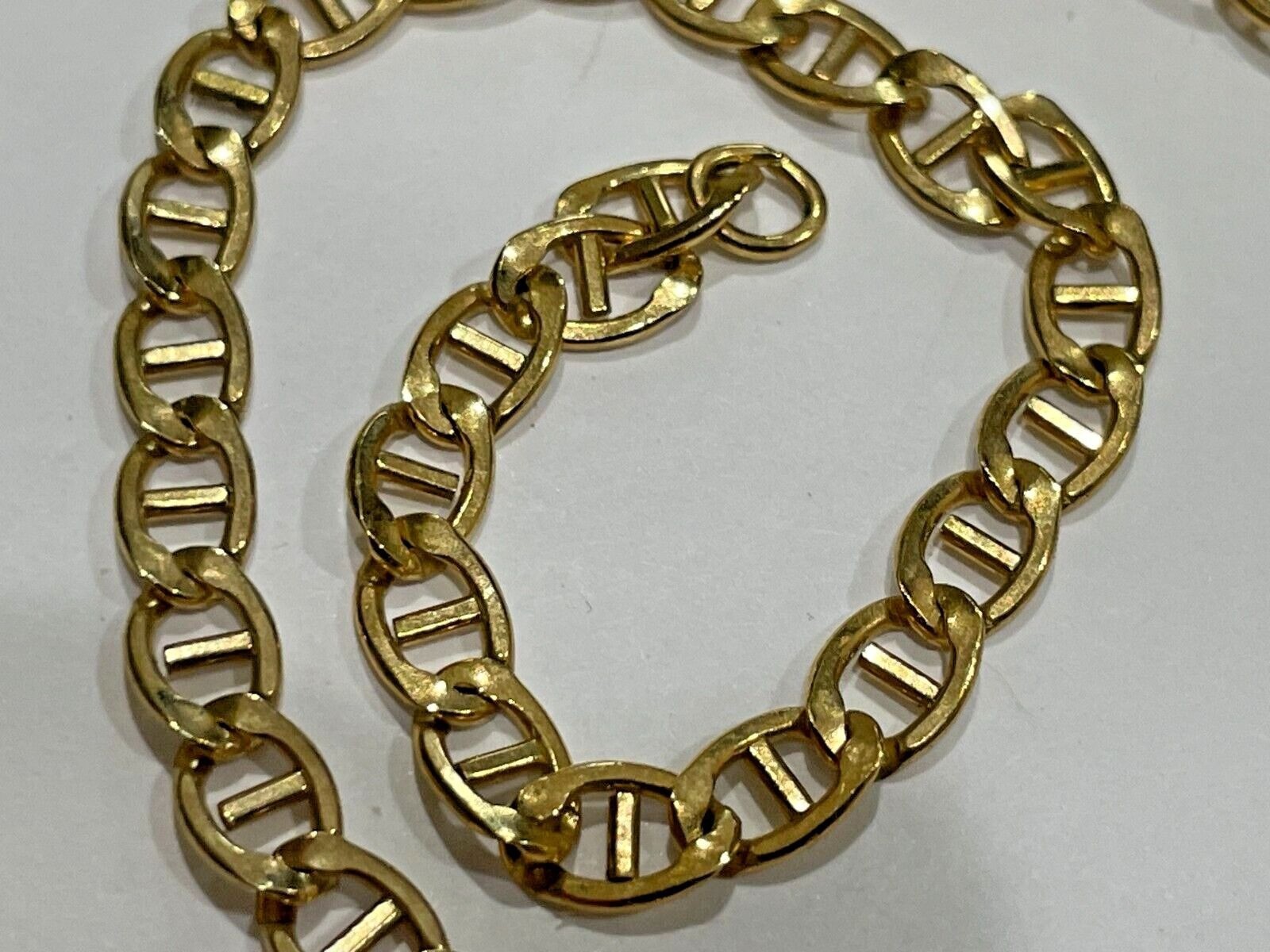 Vtg 1/30 14K Gold Over Sterling Mariner Link Red Glass Station Necklace 17.5″