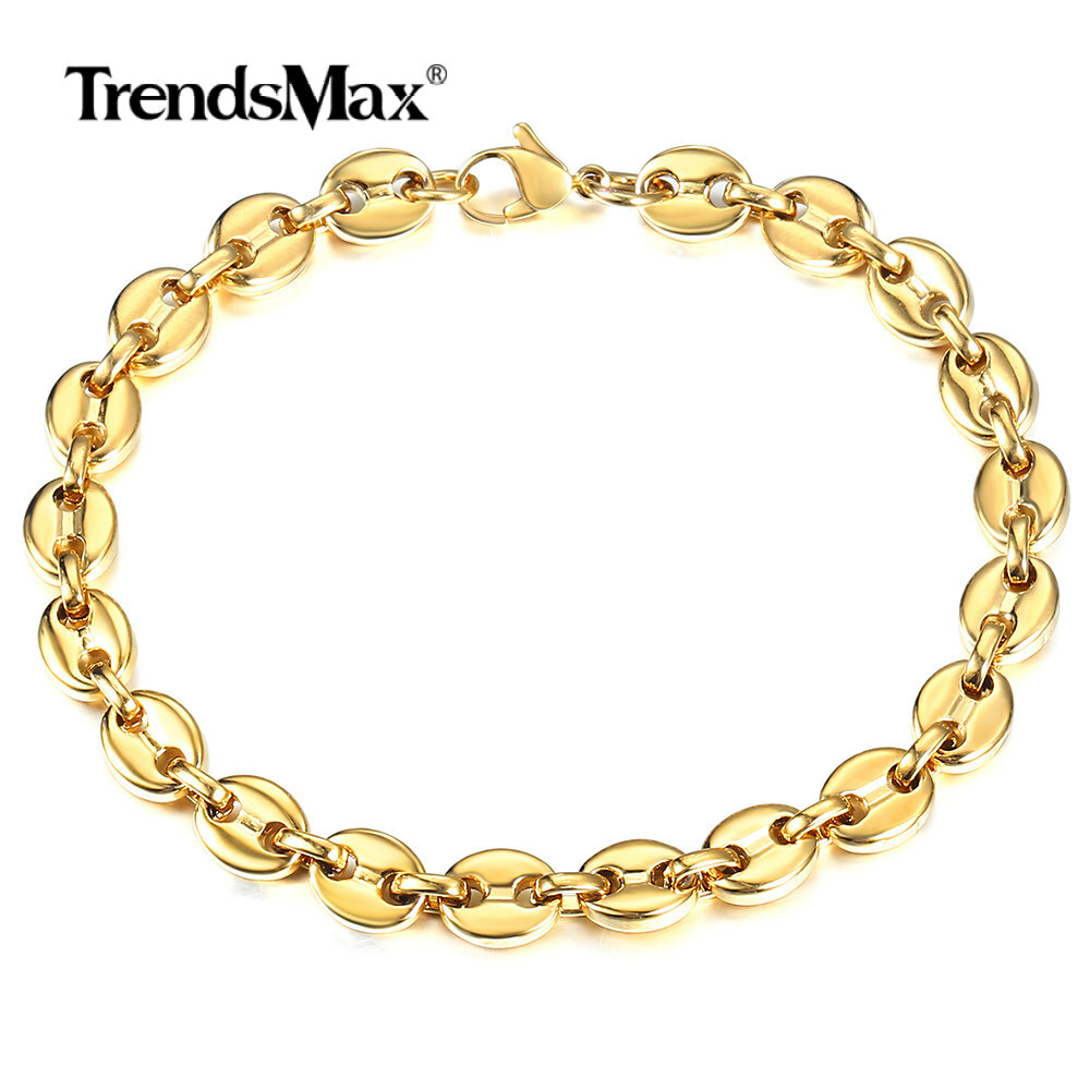 7/9/11mm Coffee Beans Marina Chain Bracelet Silver/Gold Plated Stainless Steel