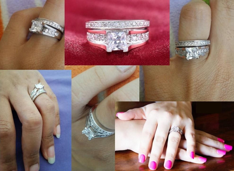 2.55c Princess Cut AAA CZ Stainless Steel Wedding Ring Set Women’s Size 5-9
