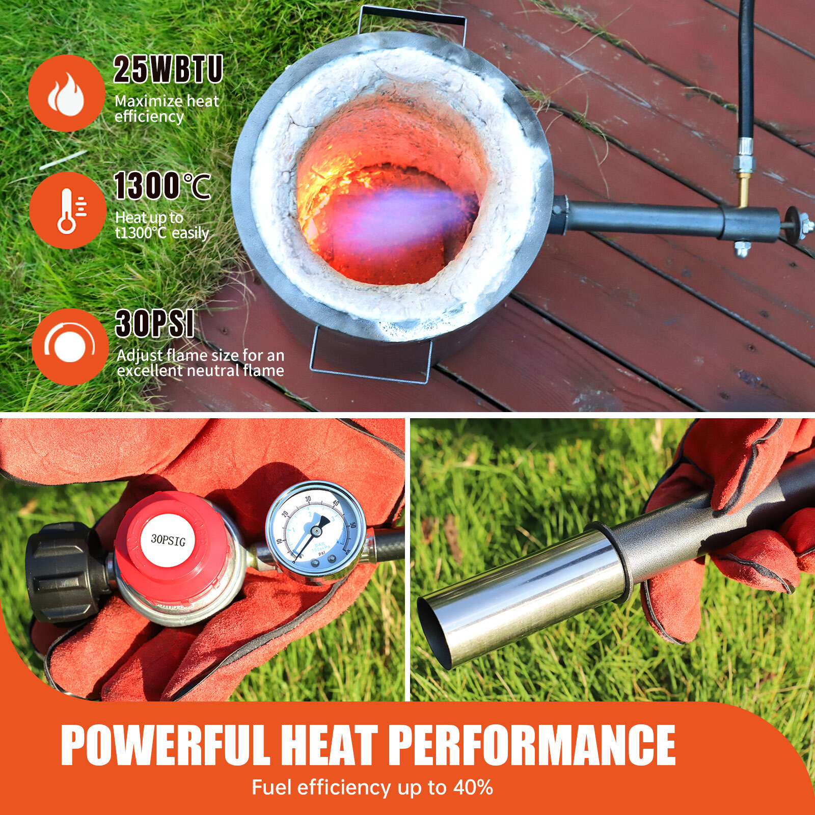 TOAUTO 6KG Propane Gas Melting Furnace Kit Metal Copper Silver Aluminium Casting