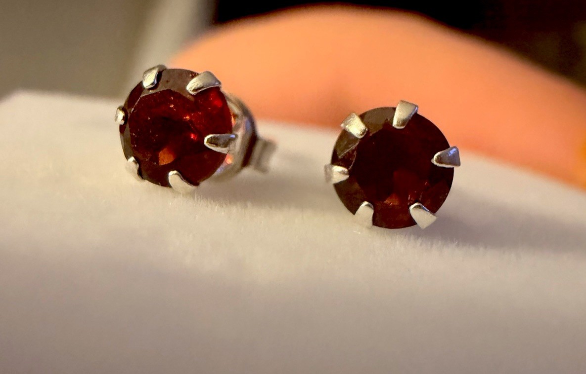 Orange Red Spessartine Garnet 5mm Sterling Silver Earrings