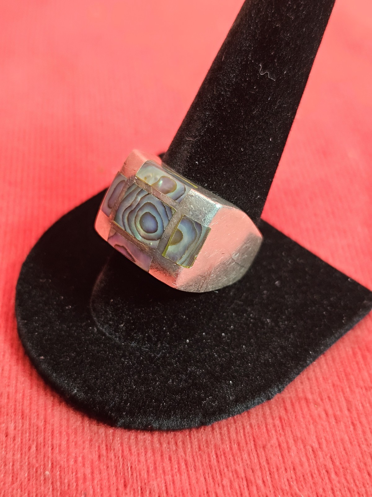 925 Sterling Silver Abalone Mother of Pearl Ring 10.7 Grams Size 10.75 Thailand