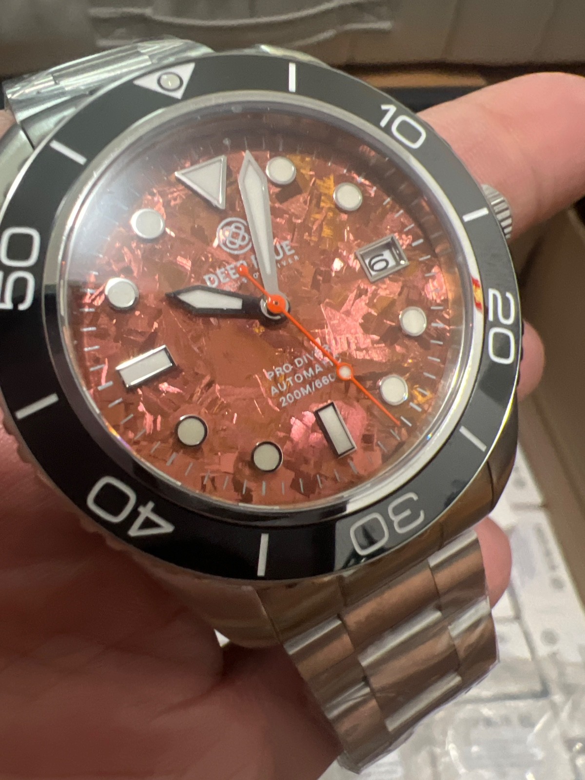 DEEP BLUE WATCHES❤️PRO DIVER 200 AUTO DUSTY ROSE TITIANIUM CRSYTAL👍