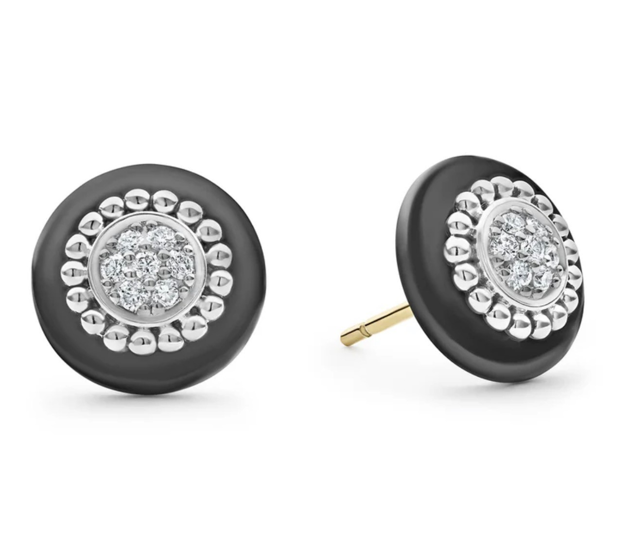 LAGOS Black Ceramic Sterling Silver and Diamond STUD Earrings