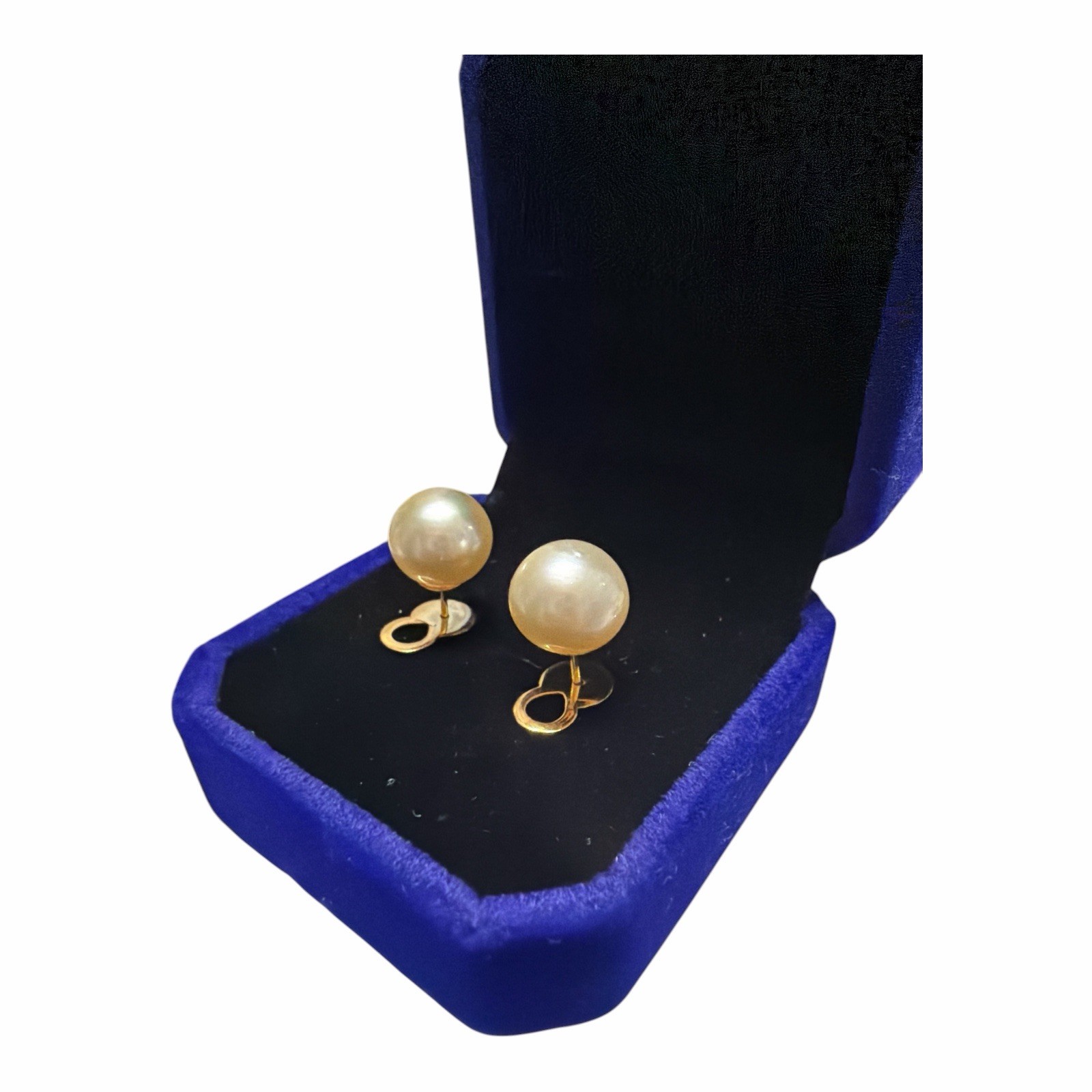 Authentic 10.2-10.3mm South Sea Pearl Champagne Stud Earrings 14k Gold Pawnable