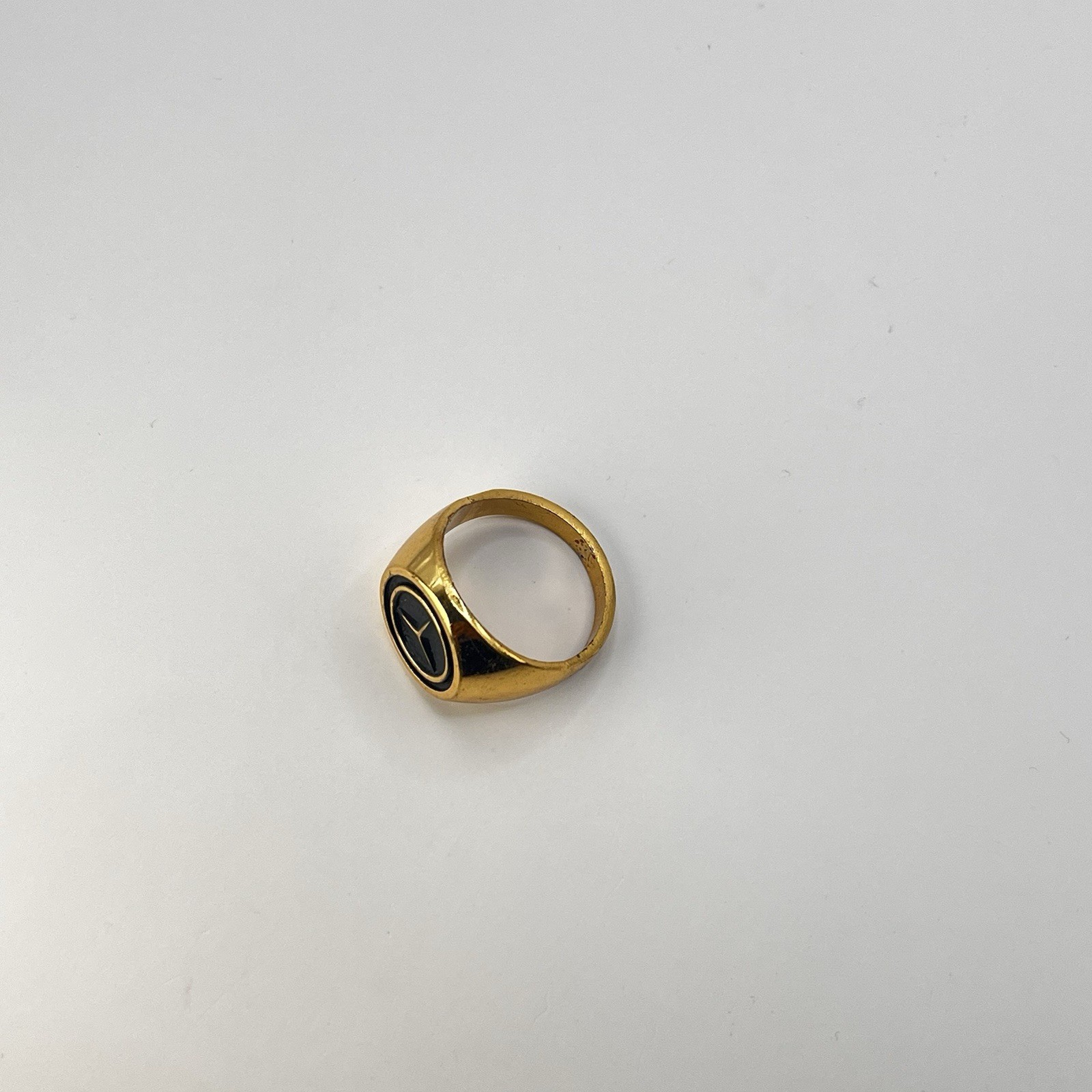 Gold Mercedes Style Logo Ring Black Emblem Mens Statement Fashion Jewelry