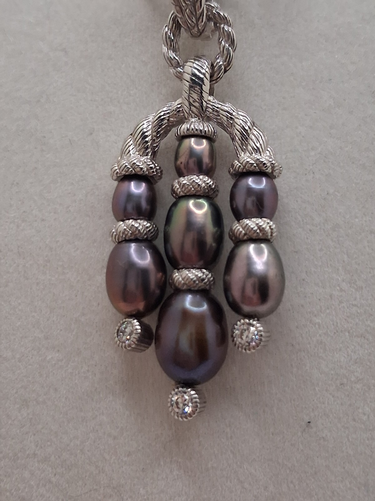Judith Ripka Sterling Cultured Lustrous Grey Pearl Necklace & Pendant/Enhancer