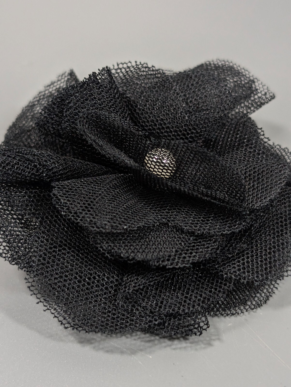 Vintage 90s Y2K Retro Black Lace Rosette Flower Chiffon Faux Pearl Pin Fabric