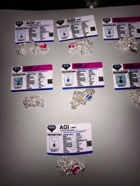 13pc Simulated Gemstone Necklace Pendant Lot Fake 925 Stamp & Certification
