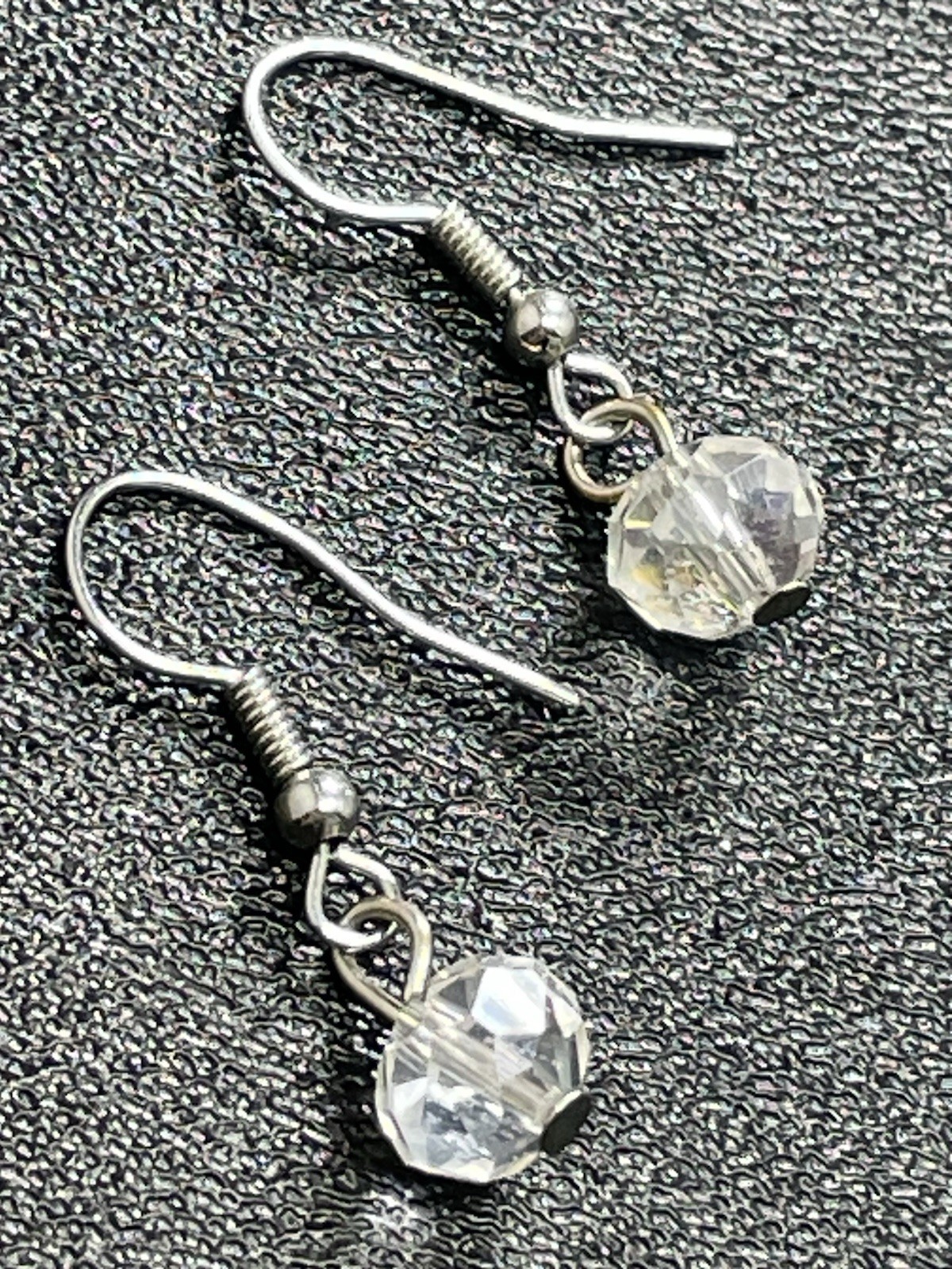 Vintage 1” Faceted Crystal Beaded Silver Tone Metal Dangle Earrings