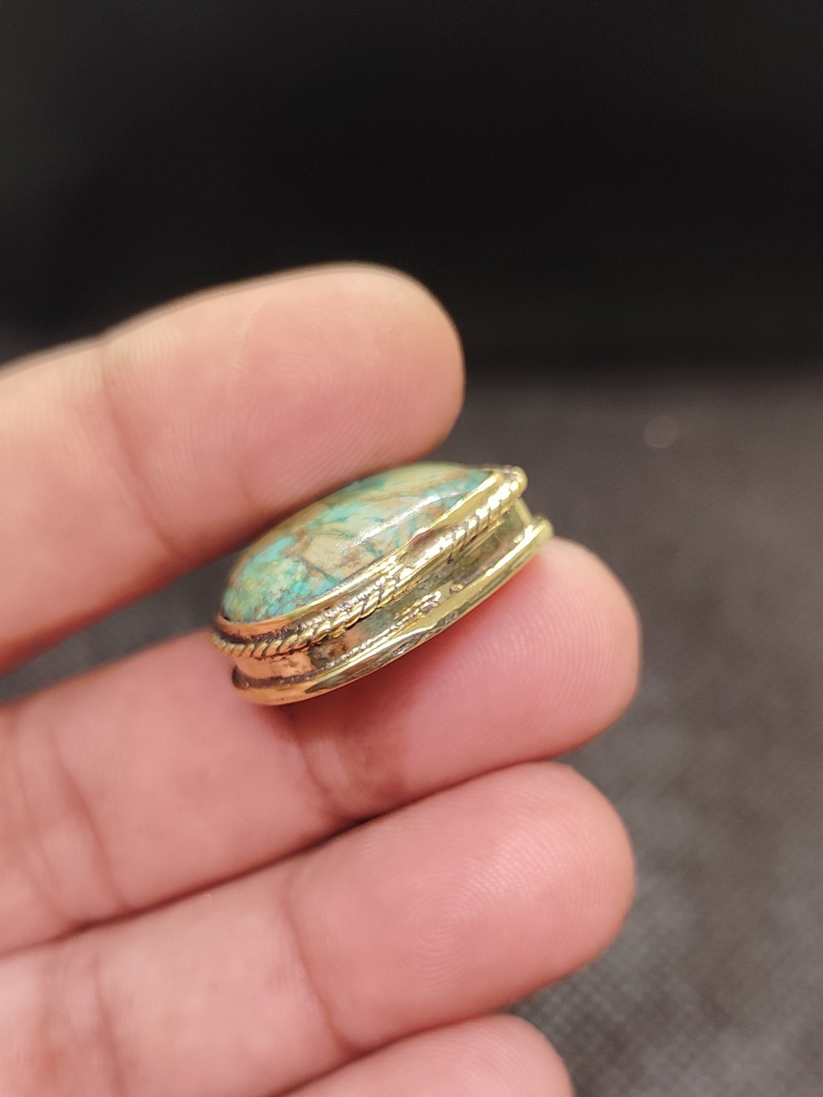 Tibetan Brass Groove Pendant Handmade Gemstone Jewelry Boho Statement