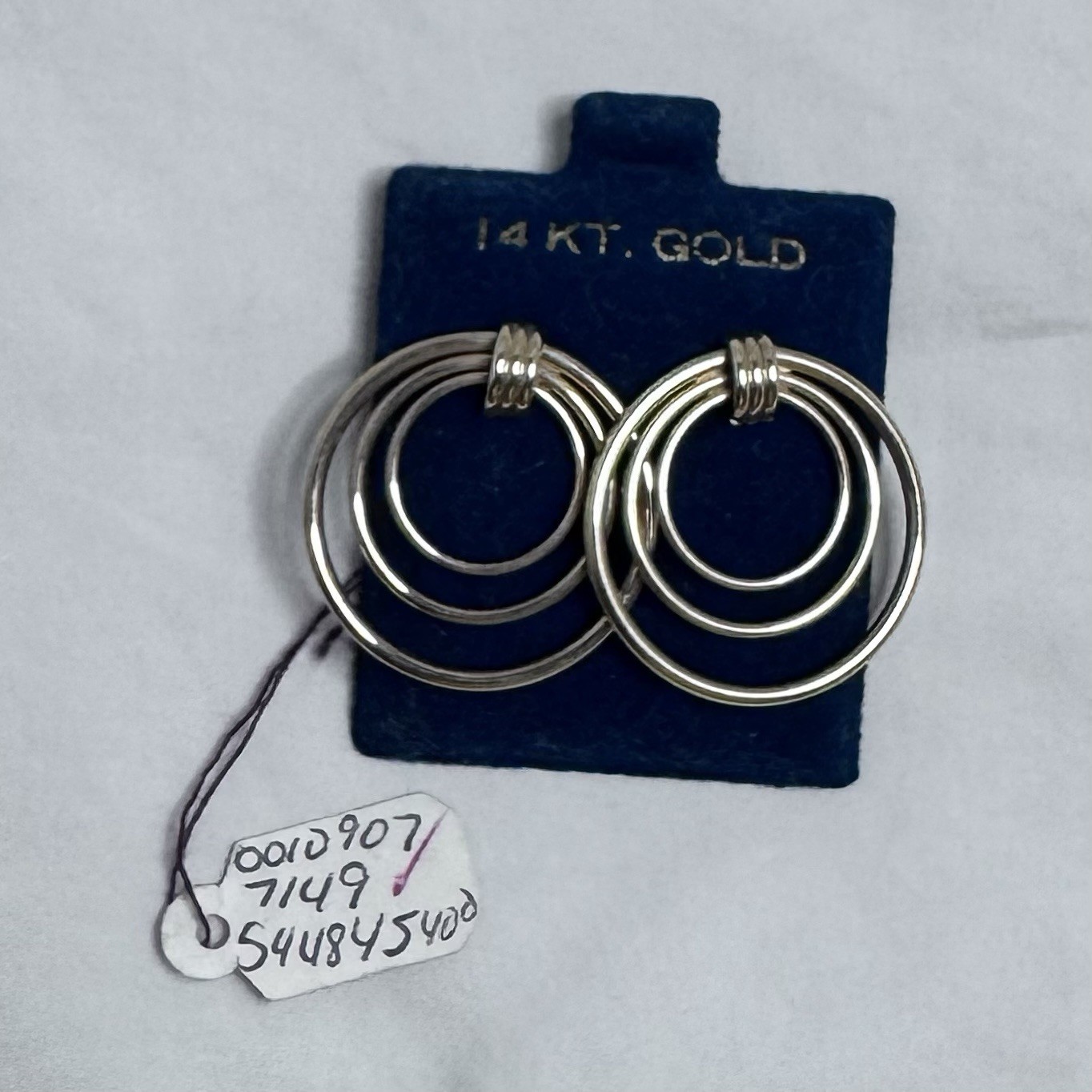14k Yellow Gold Post Earrings Triple Hoop New With Packaging 3.0g
