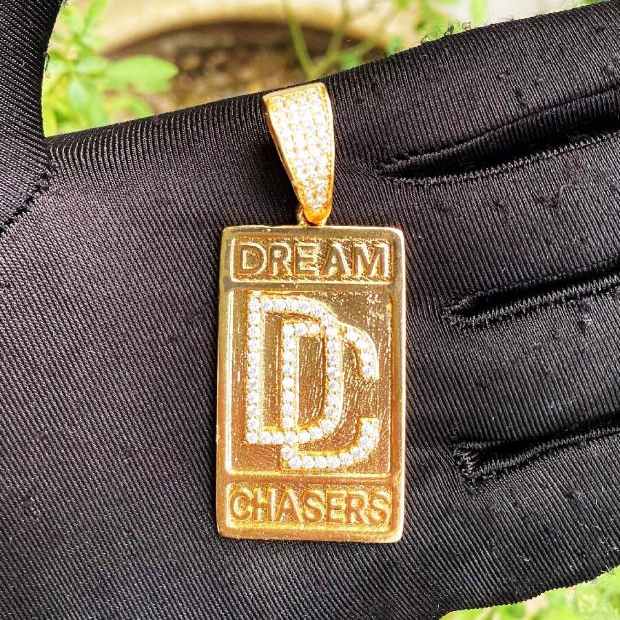 AAA+ CZ BRASS DREAM CHASER LUXURY PENDANT & 24″ 14K STAMPED ROPE CHAIN NECKLACE