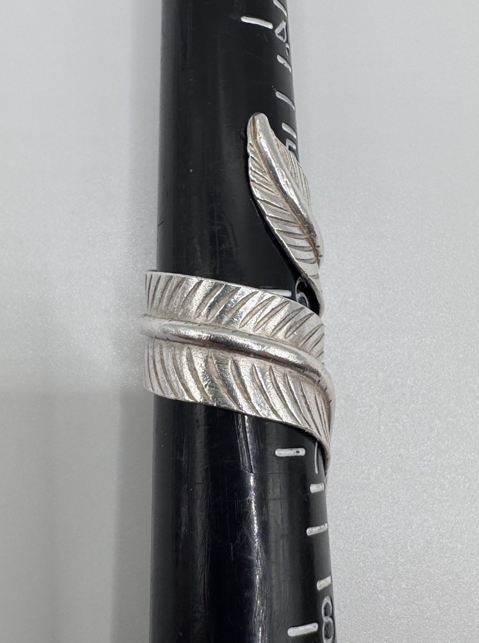 Vtg Sterling Silver Feather Leaf Bypass Wrap Adjustable Ring Chunky Large Size 6