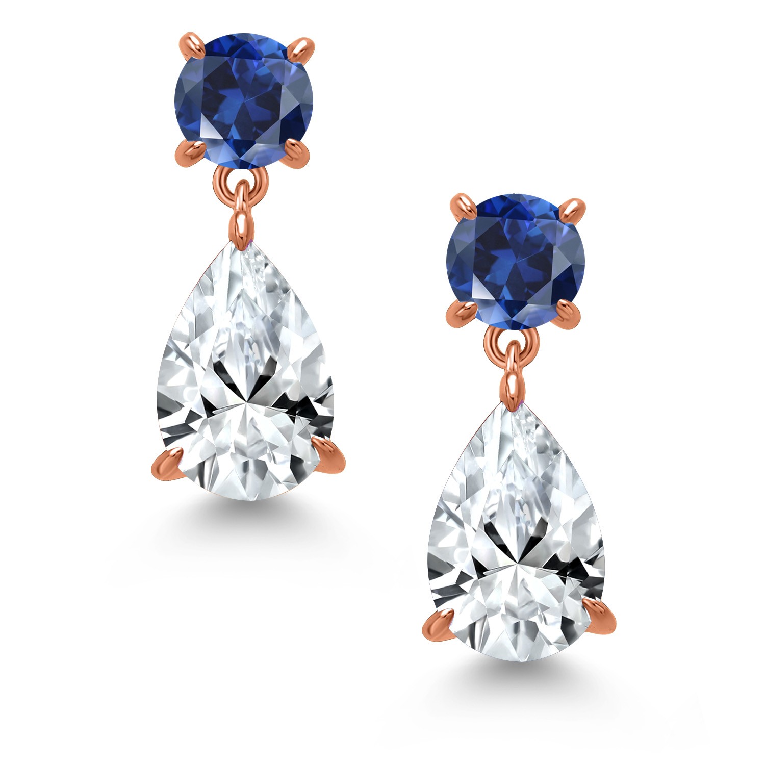18K Rose Gold Plated Silver White Created Sapphire and Created Sapphire