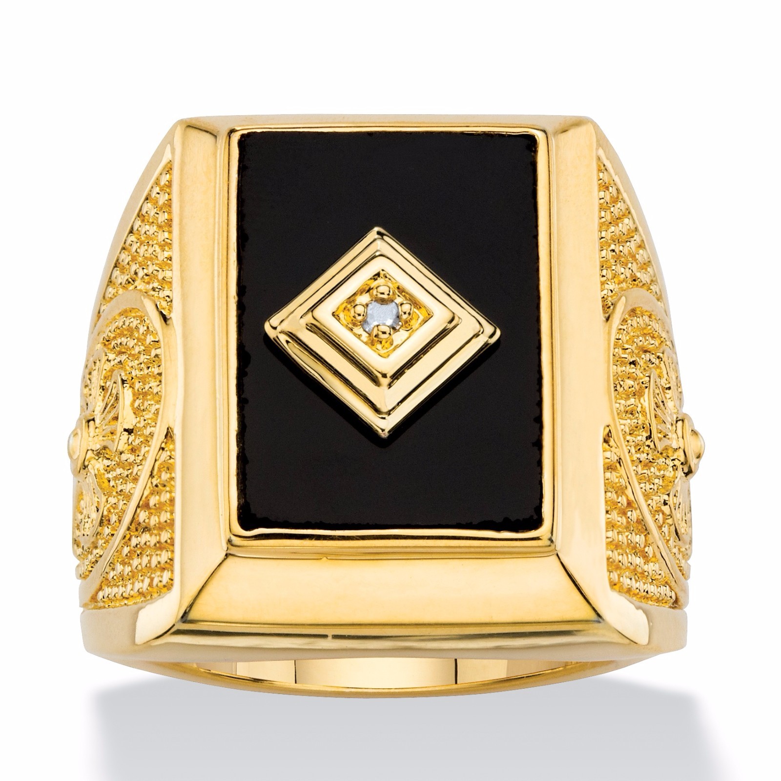14K GOLD BLACK ONYX EMERALD CUT CROSS MENS GP RING SIZE 8 9 10 11 12 13