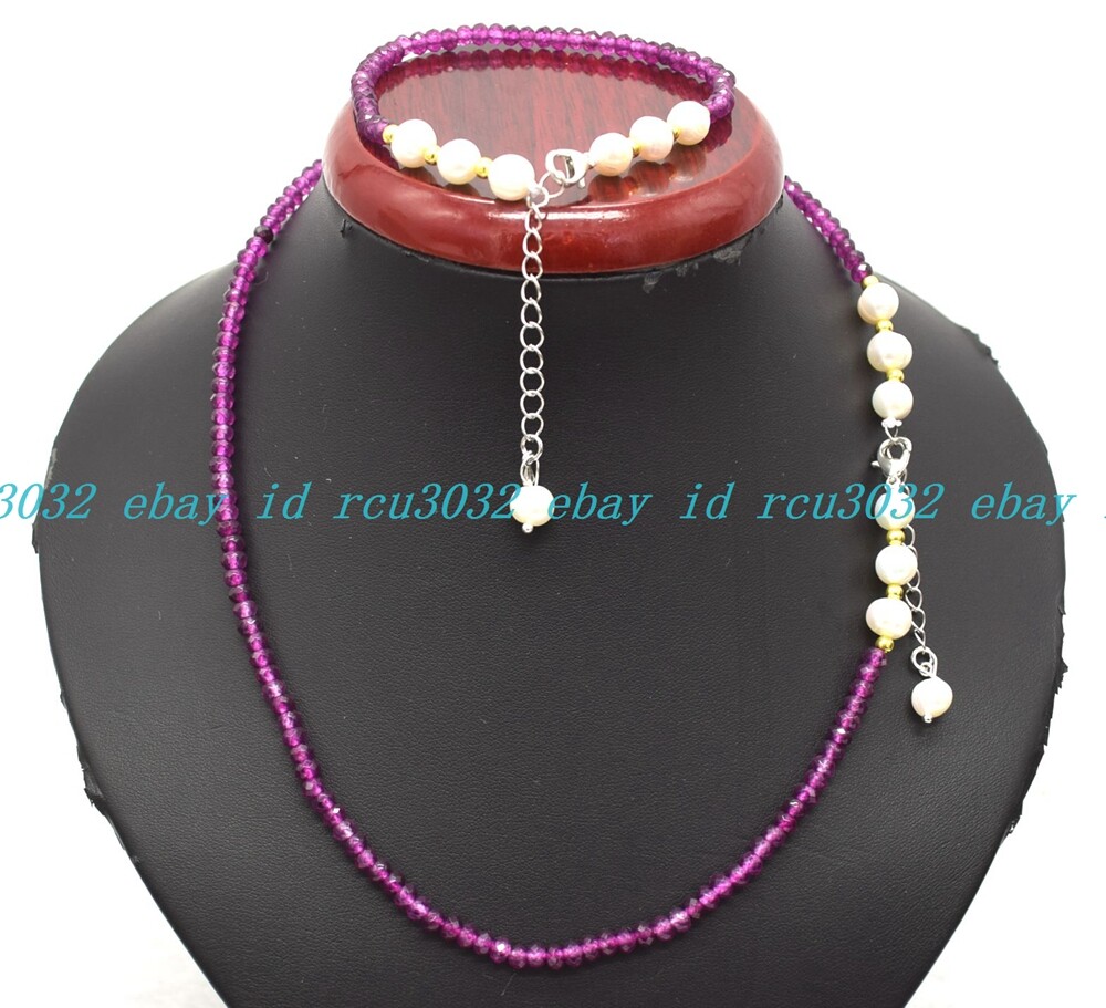 Faceted 2x4mm Multicolor Roundelle Gems & White Pearl Necklace Bracelet Set