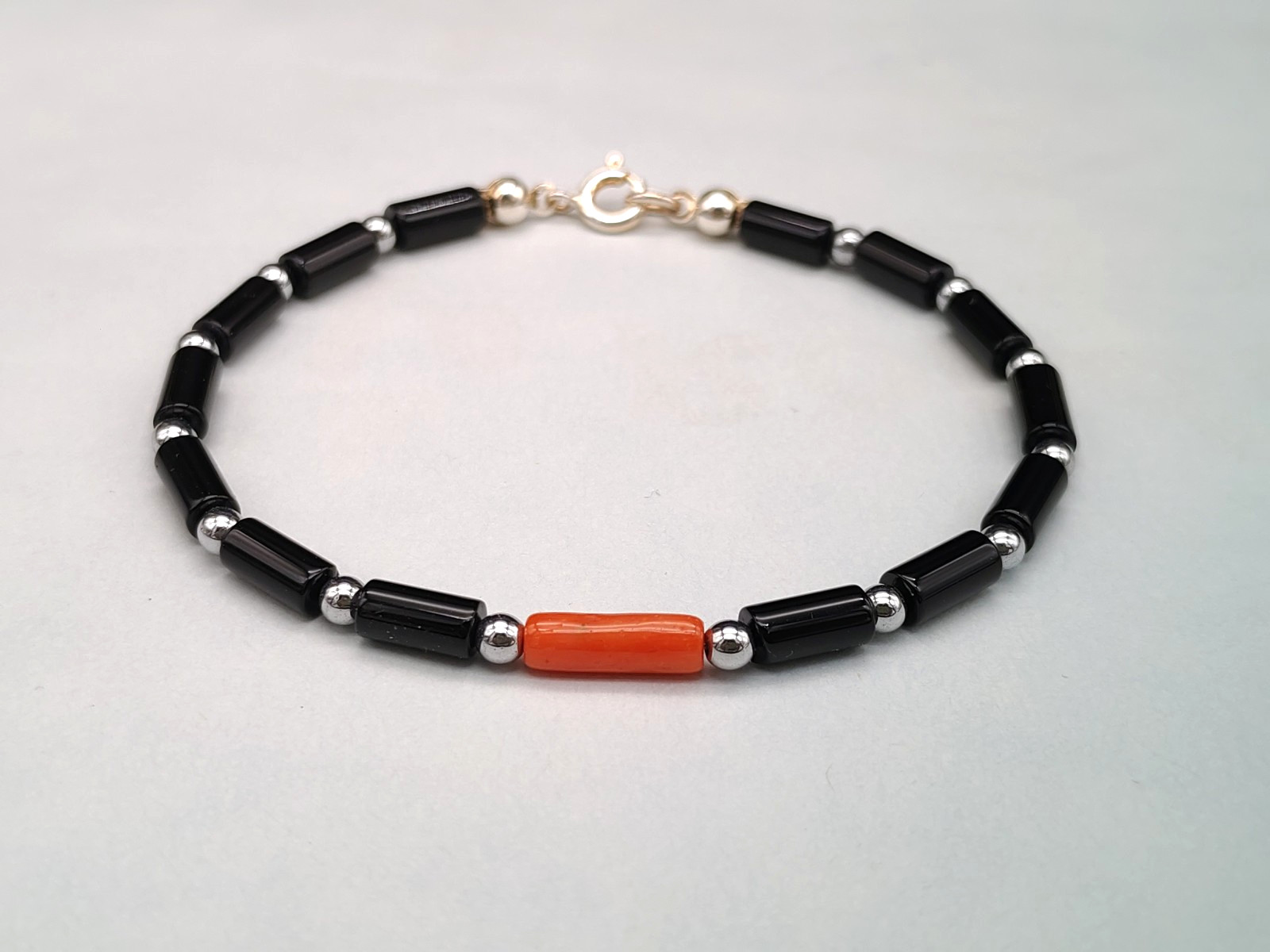 Men Women Black Onyx Real Coral Red Silver White 925 Bracelet