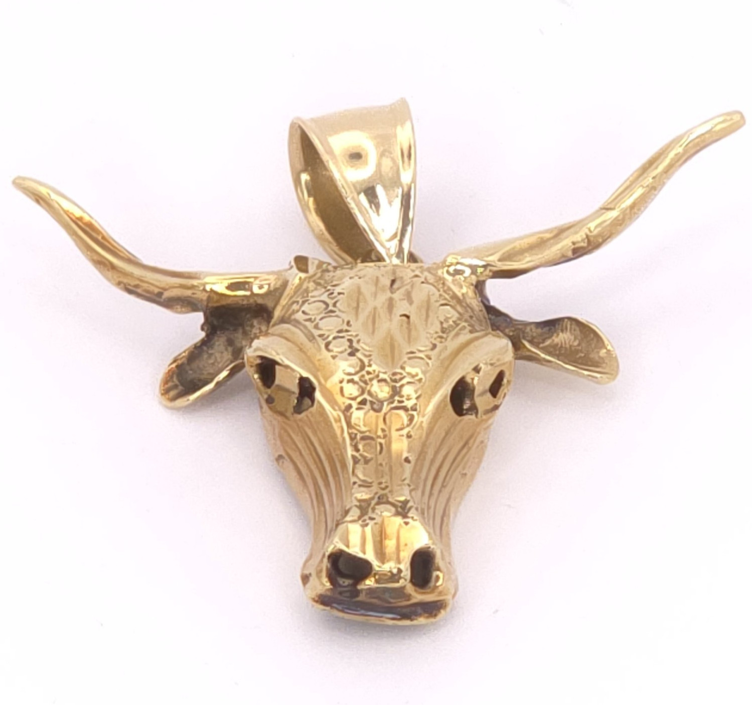 3D Large 10k Yellow Gold Longhorn Bull Pendant Western Cowboy 6g Big Bail By ASK