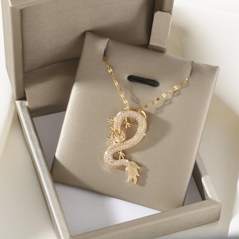 Women’s Fashion Jewelry Cubic Zircon Gold Dragon Pendant Necklace 480