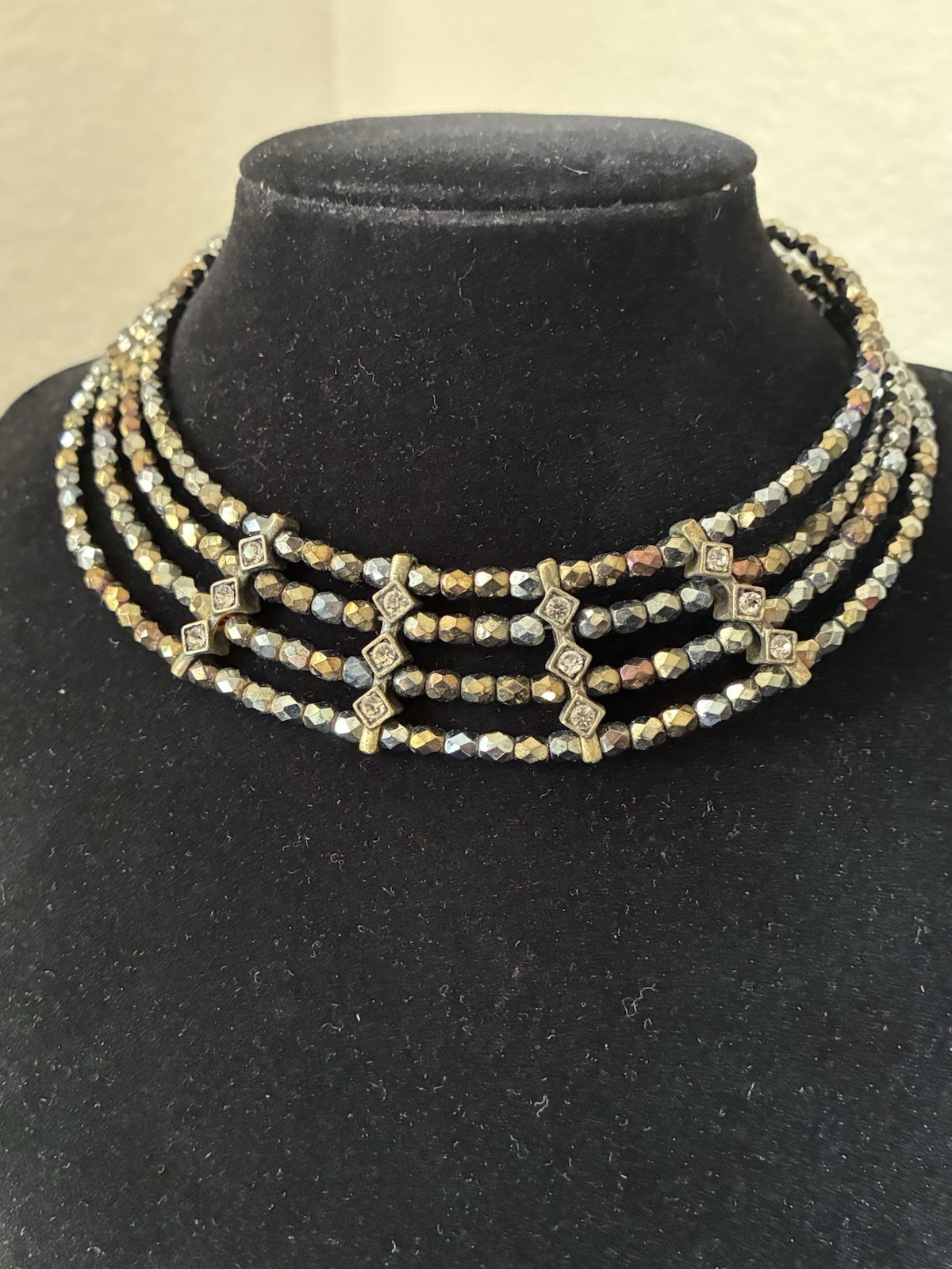 Statement Gold Plated Beaded Choker Necklace Clear Round Crystal Glass