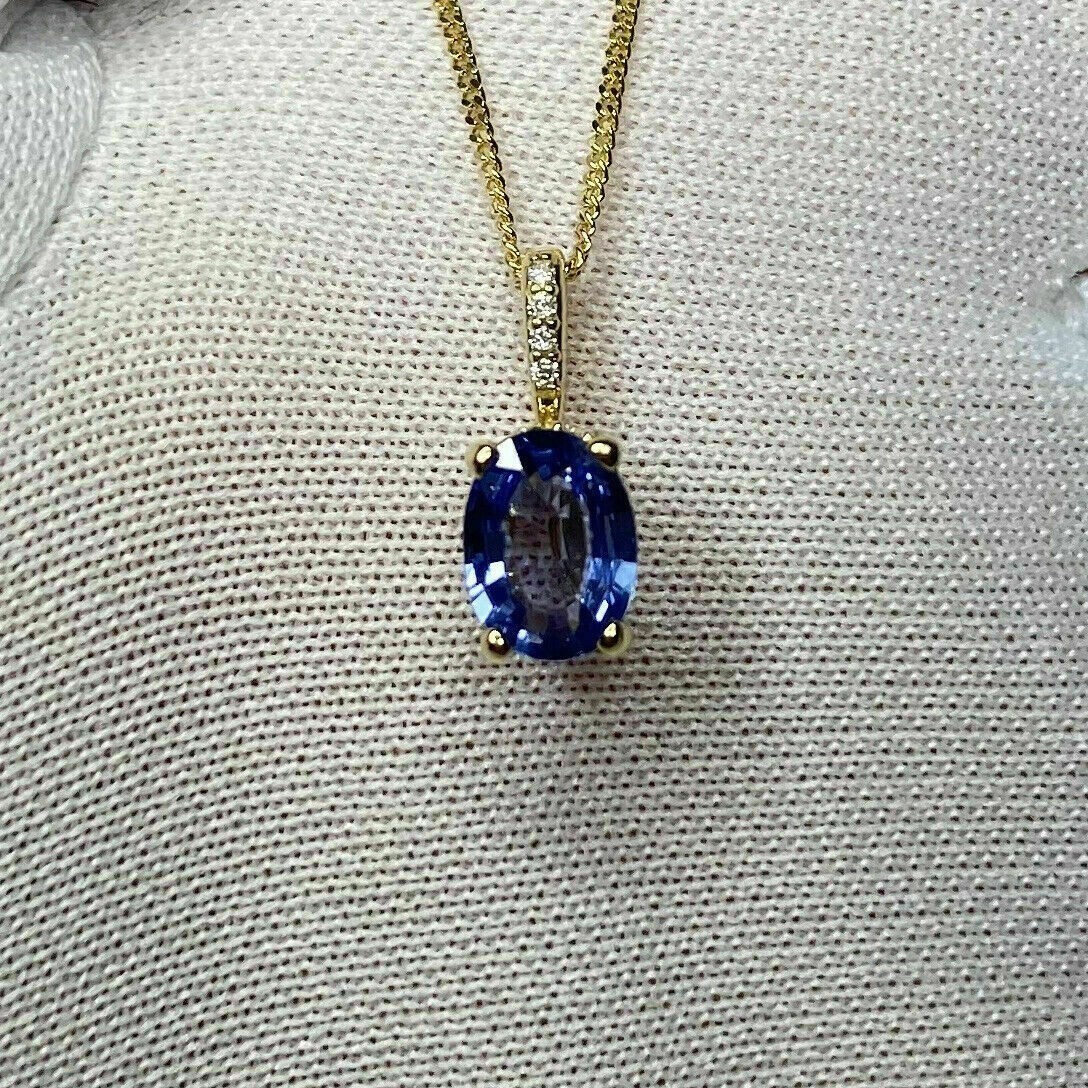 2Ct Oval Cut Blue Sapphire Solitaire Pendant 14K Yellow Gold Finish Free Chain