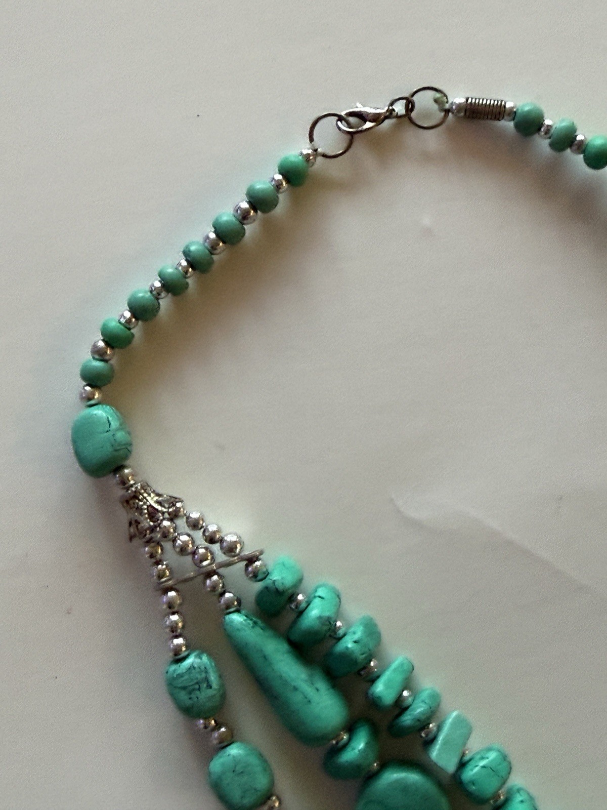 Turquoise Beaded Multi-Strand Layered Statement Necklace Silver Tone Lobster
