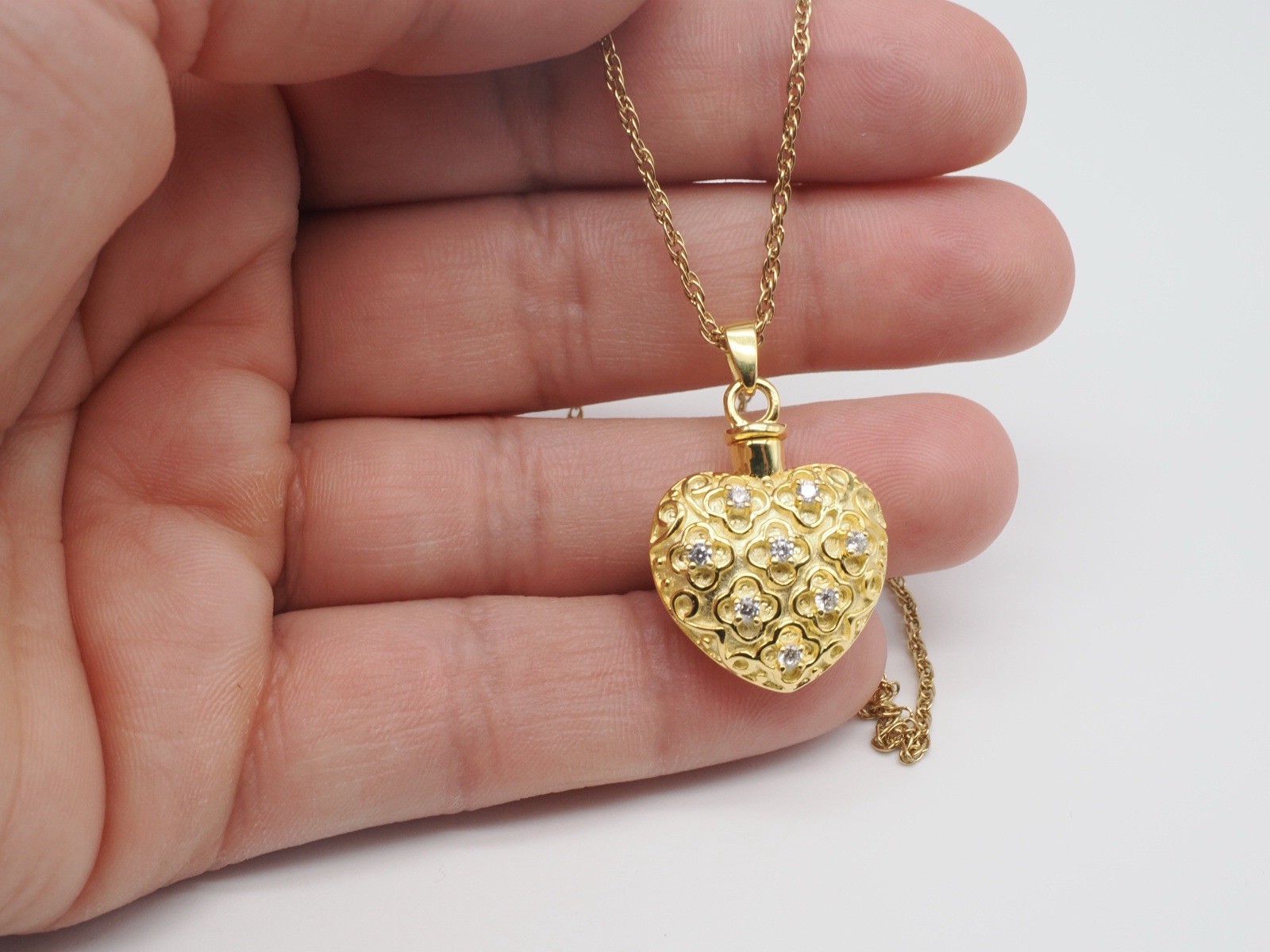Heart Cremation Keepsakes Gold Plated Over 925 Sterling Silver Pendant Cz Stones