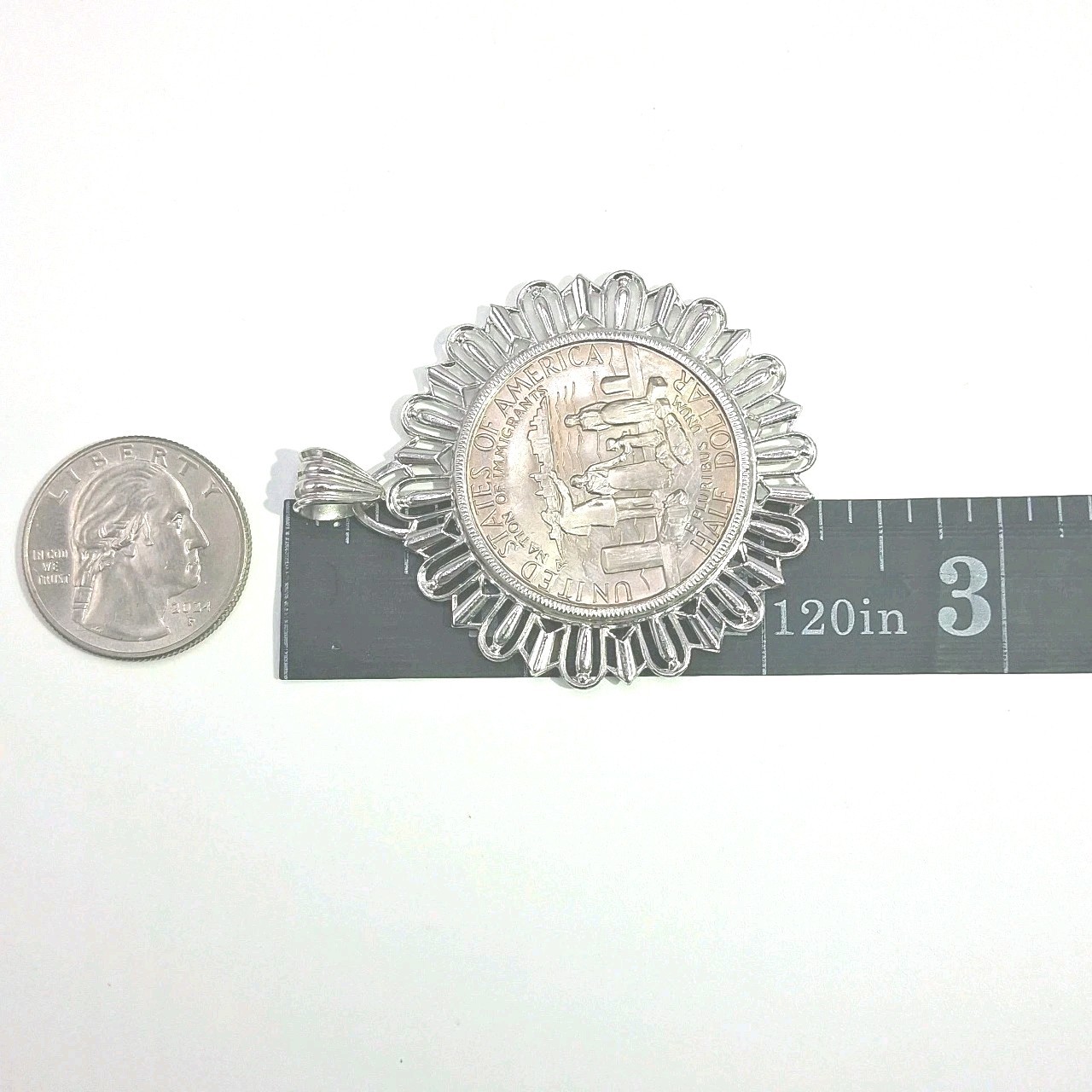 Vtg Unique & Paseka 925 Sterling Coin Bezal 1986 Half Dollar Clad Coin Pendant