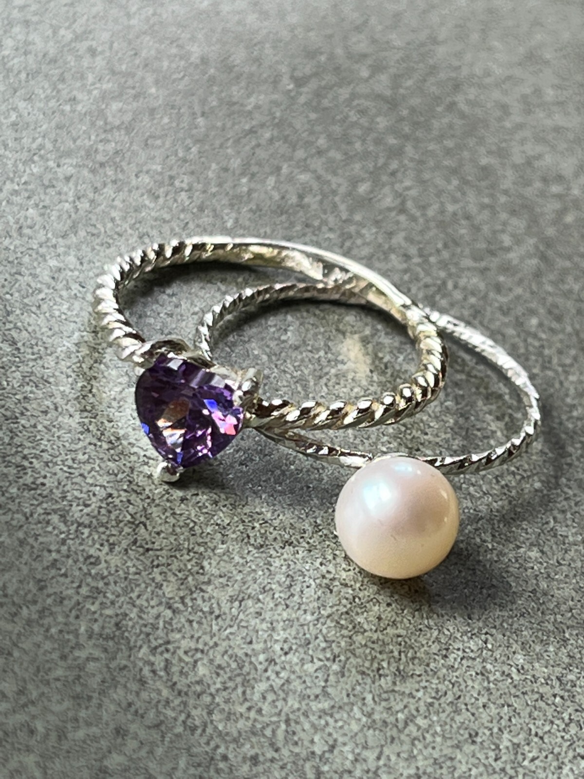 Lot of Thin SIlvertone Twist Band w Faux White Pearl or Triangle Purple Rhinesto