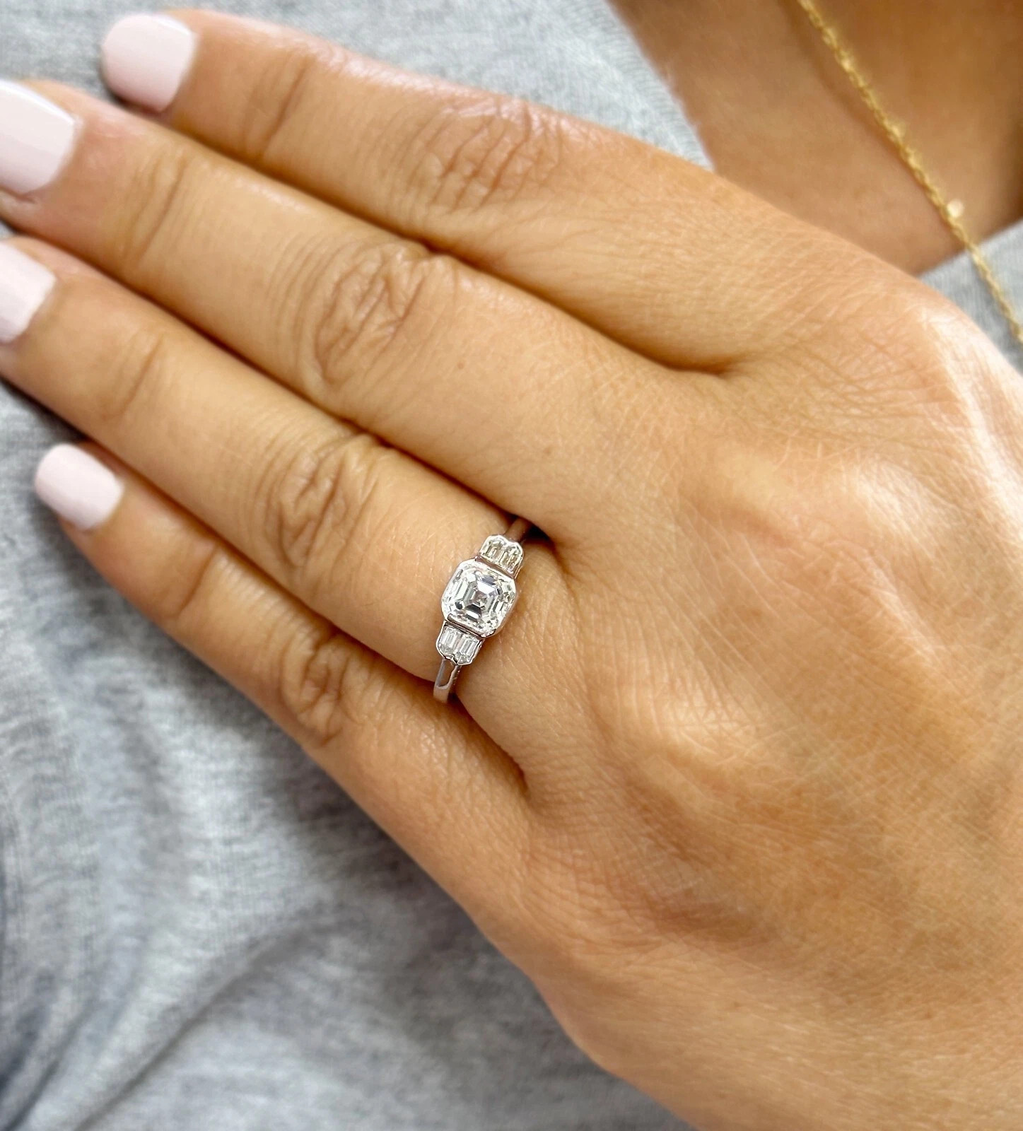 Certified Natural 1.40ct F/VS1 Asscher Diamond 14K White Gold Engagement Ring