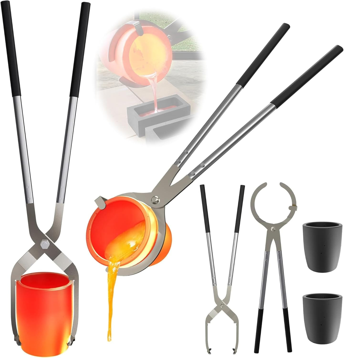 #10 (26Lbs-12Kg) Crucible Tongs Set with Lifting Tongs, Pouring Tongs and 2 Grap