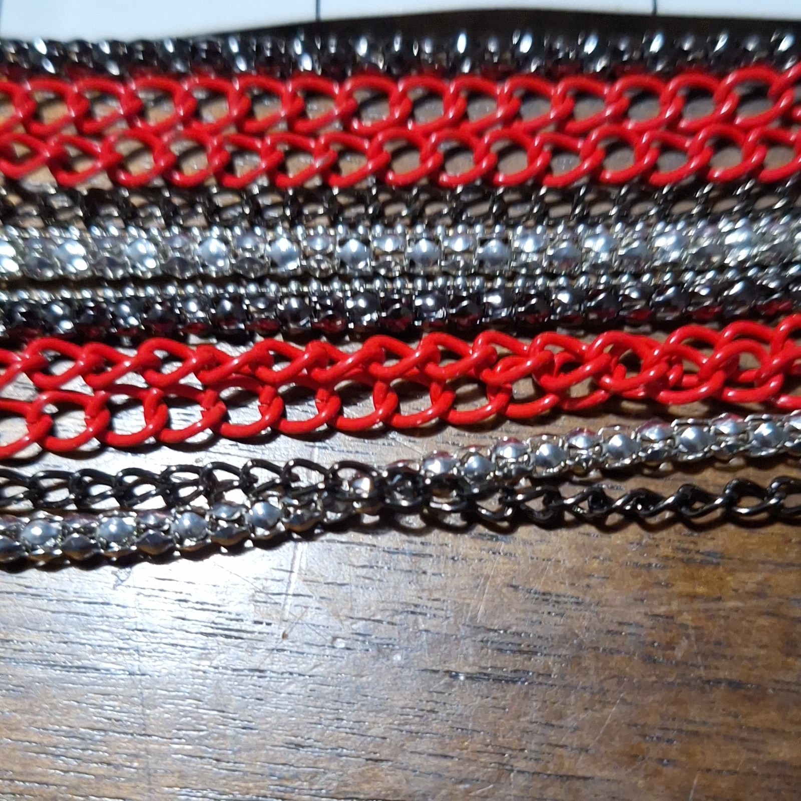 Multi-Strand Layered Cable Chain Necklace Lanyard Red Black Silver Tone