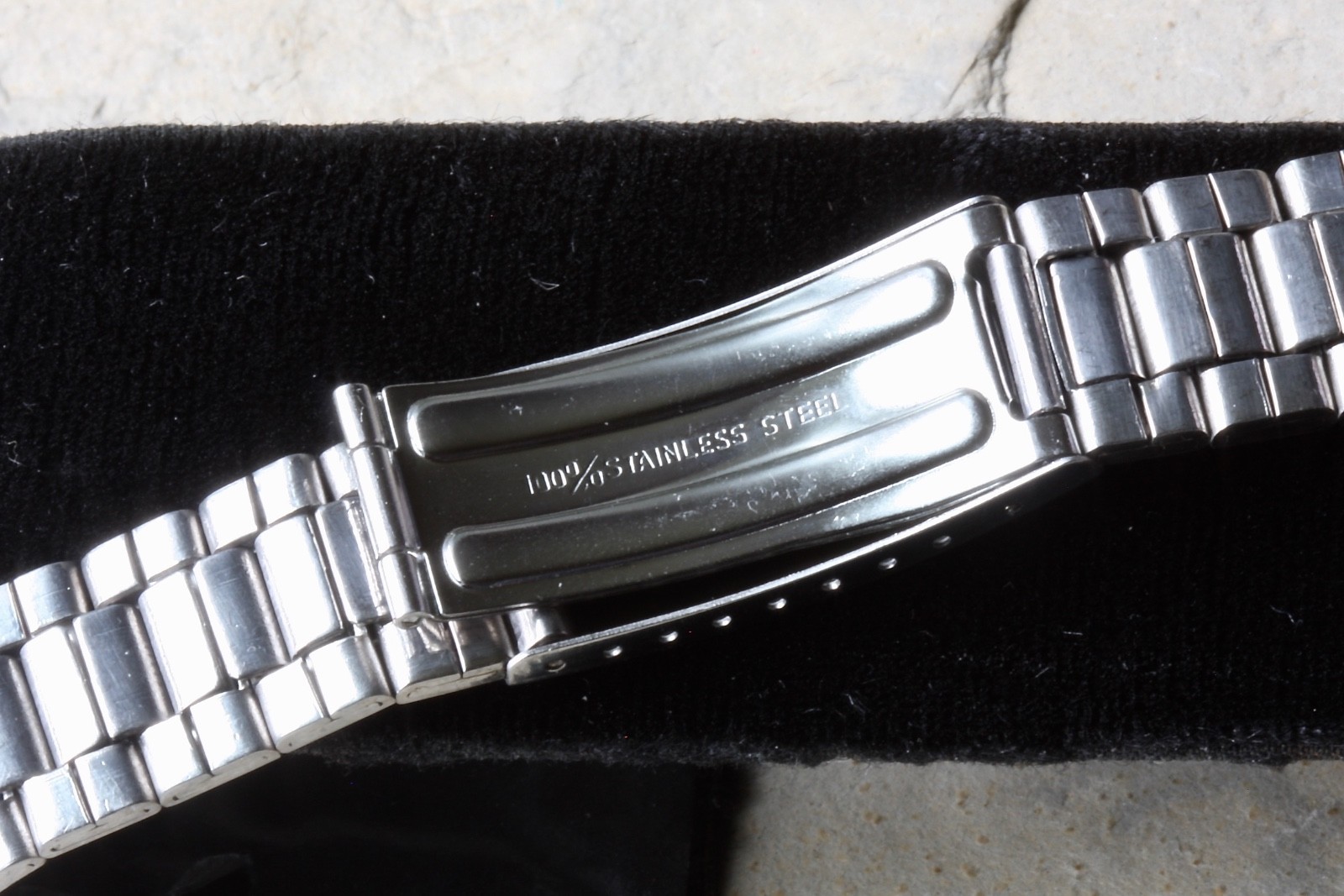 Long Length flared flat-link vintage watch bracelet 16mm-22mm satin SS 1960s NOS