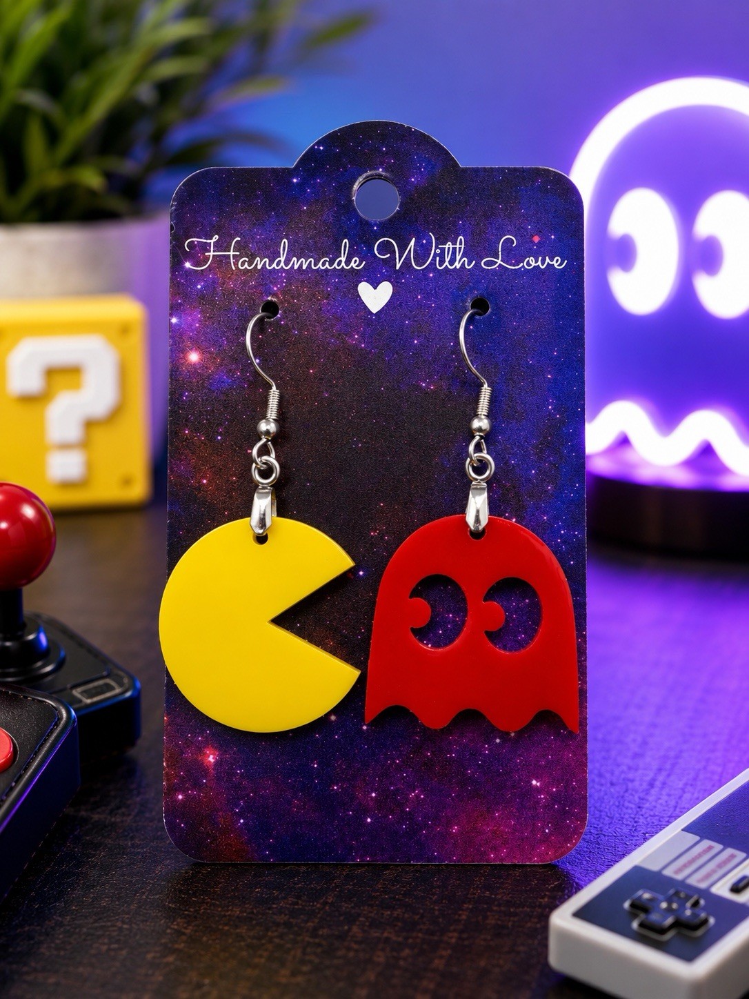 Pac-Man Ghost Earrings Retro Arcade Gamer Dangle Acrylic